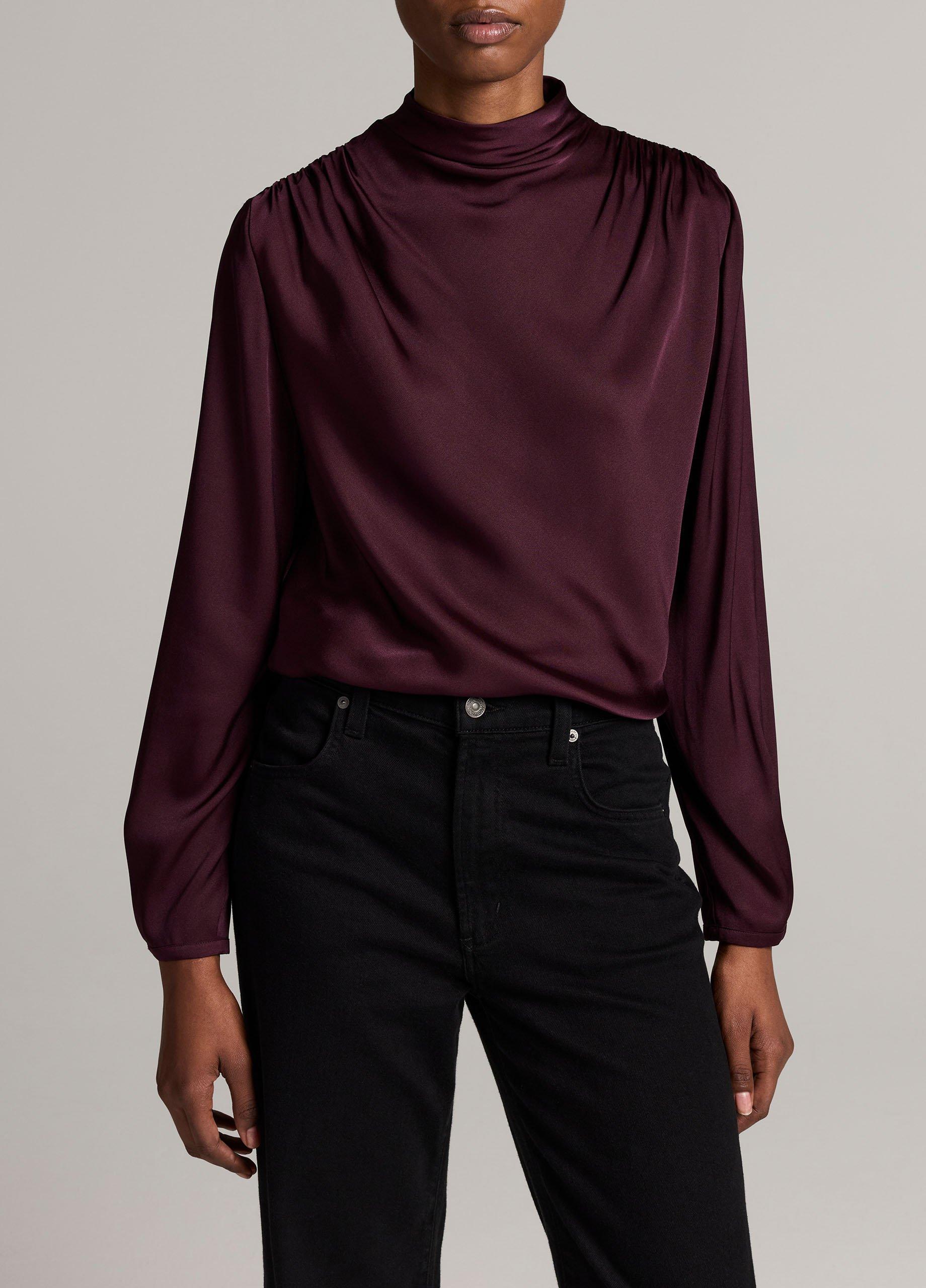 Silk-Blend Draped Cowl-Neck Long-Sleeve Top image number 0