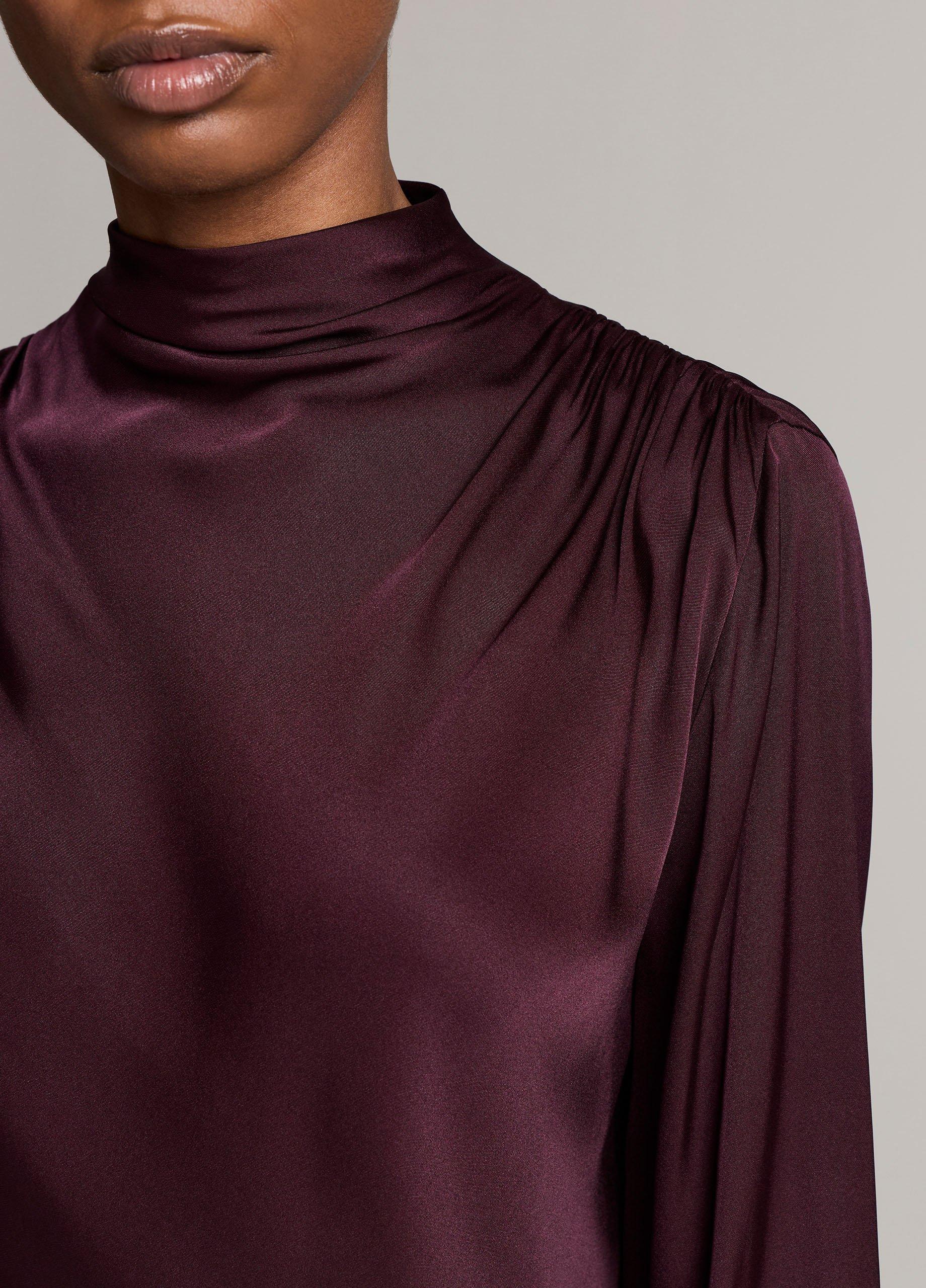 Silk-Blend Draped Cowl-Neck Long-Sleeve Top image number 1