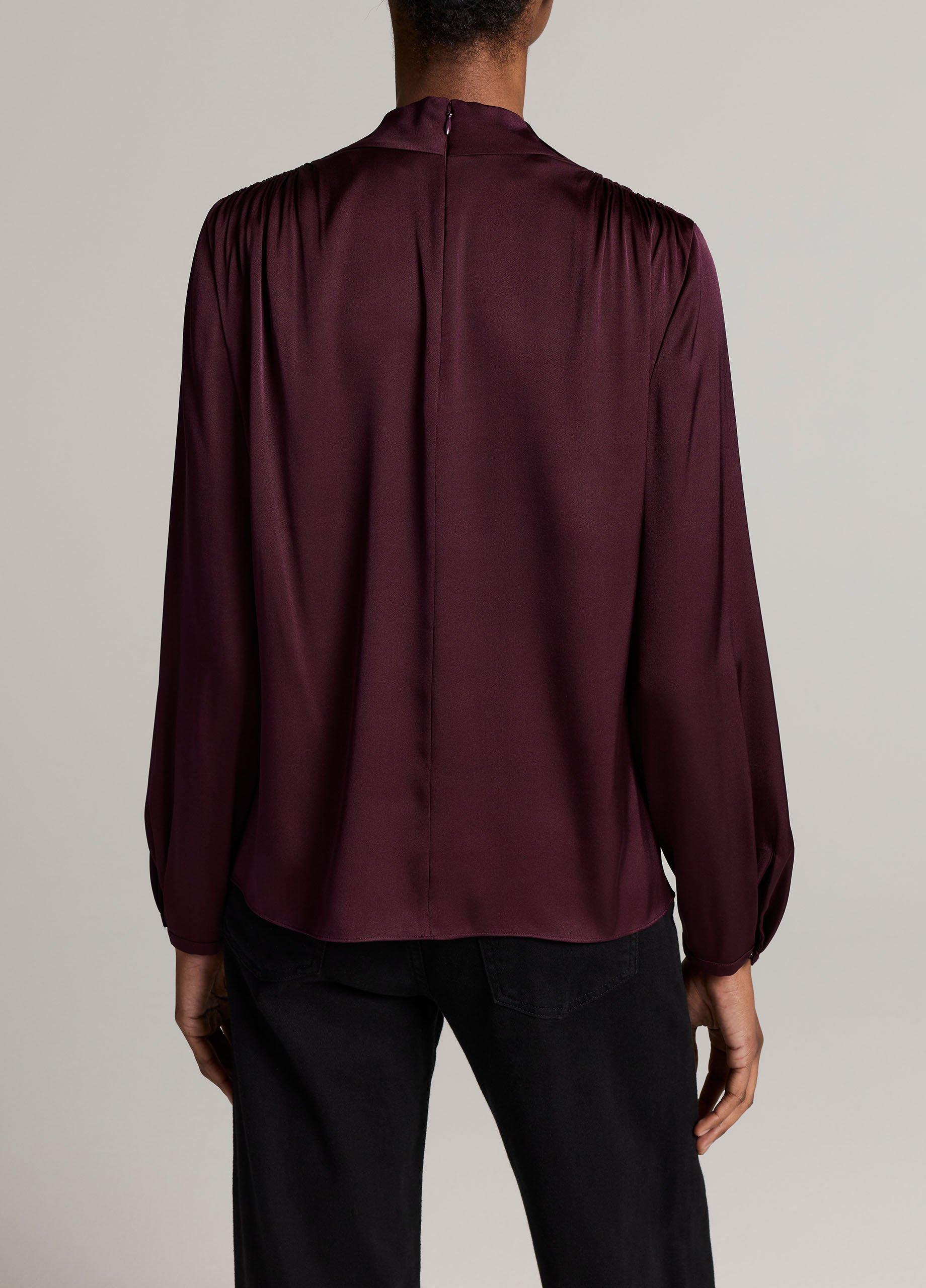 Silk-Blend Draped Cowl-Neck Long-Sleeve Top image number 2