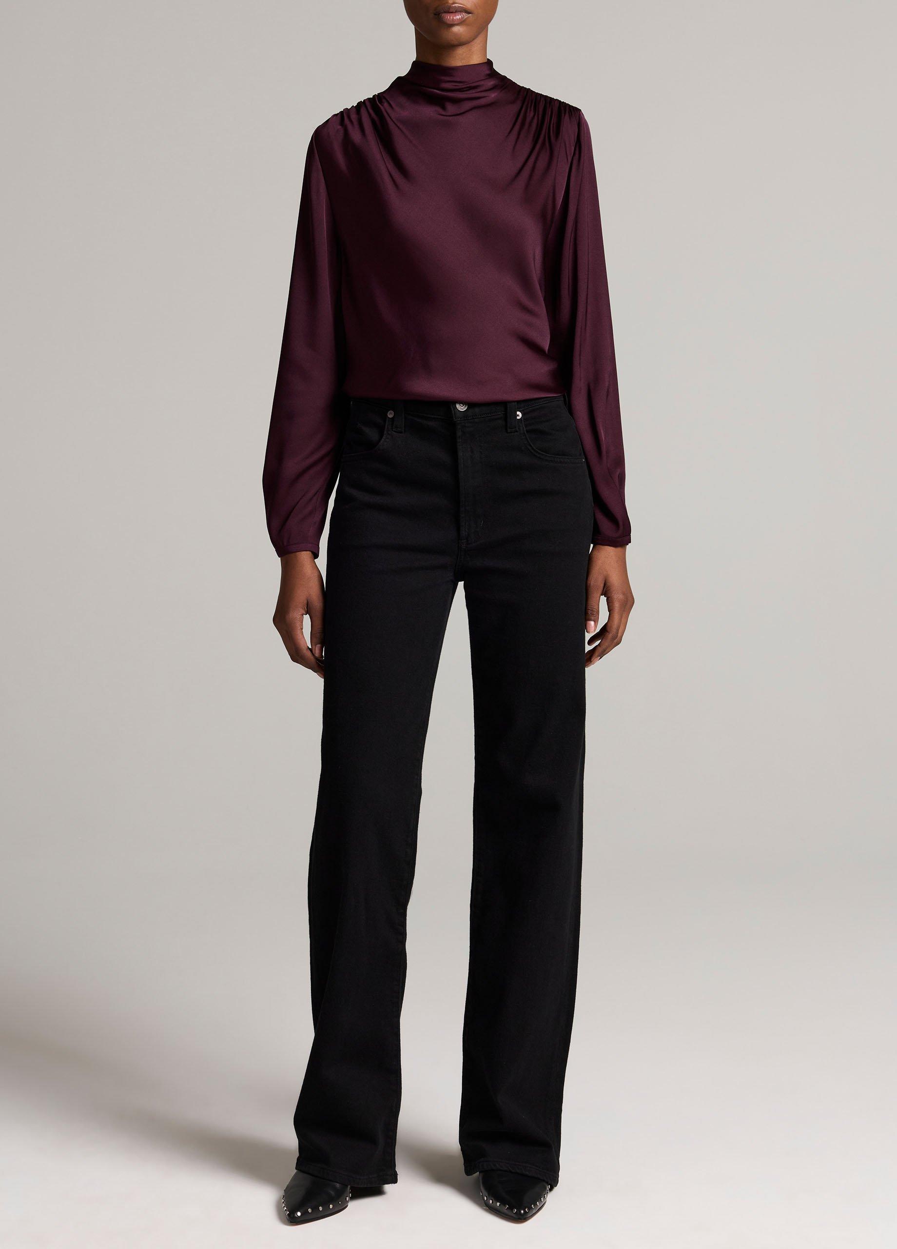 Silk-Blend Draped Cowl-Neck Long-Sleeve Top image number 3