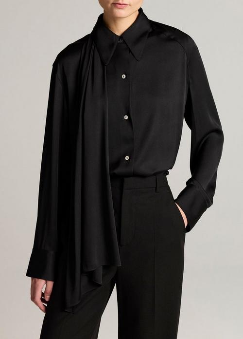 Silk-Blend Draped Scarf-Tie Button-Front Shirt