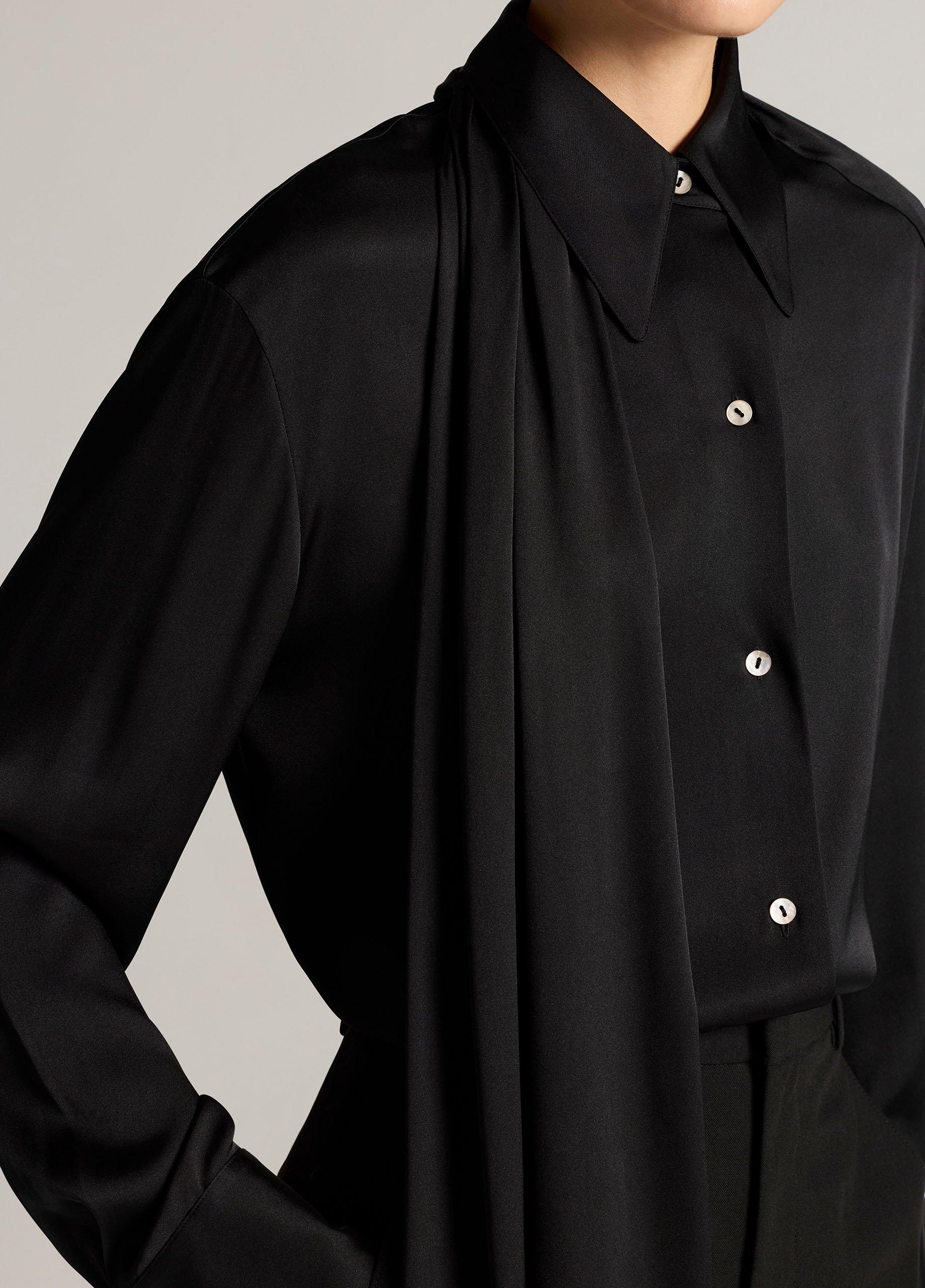 Silk-Blend Draped Scarf-Tie Button-Front Shirt image number 1