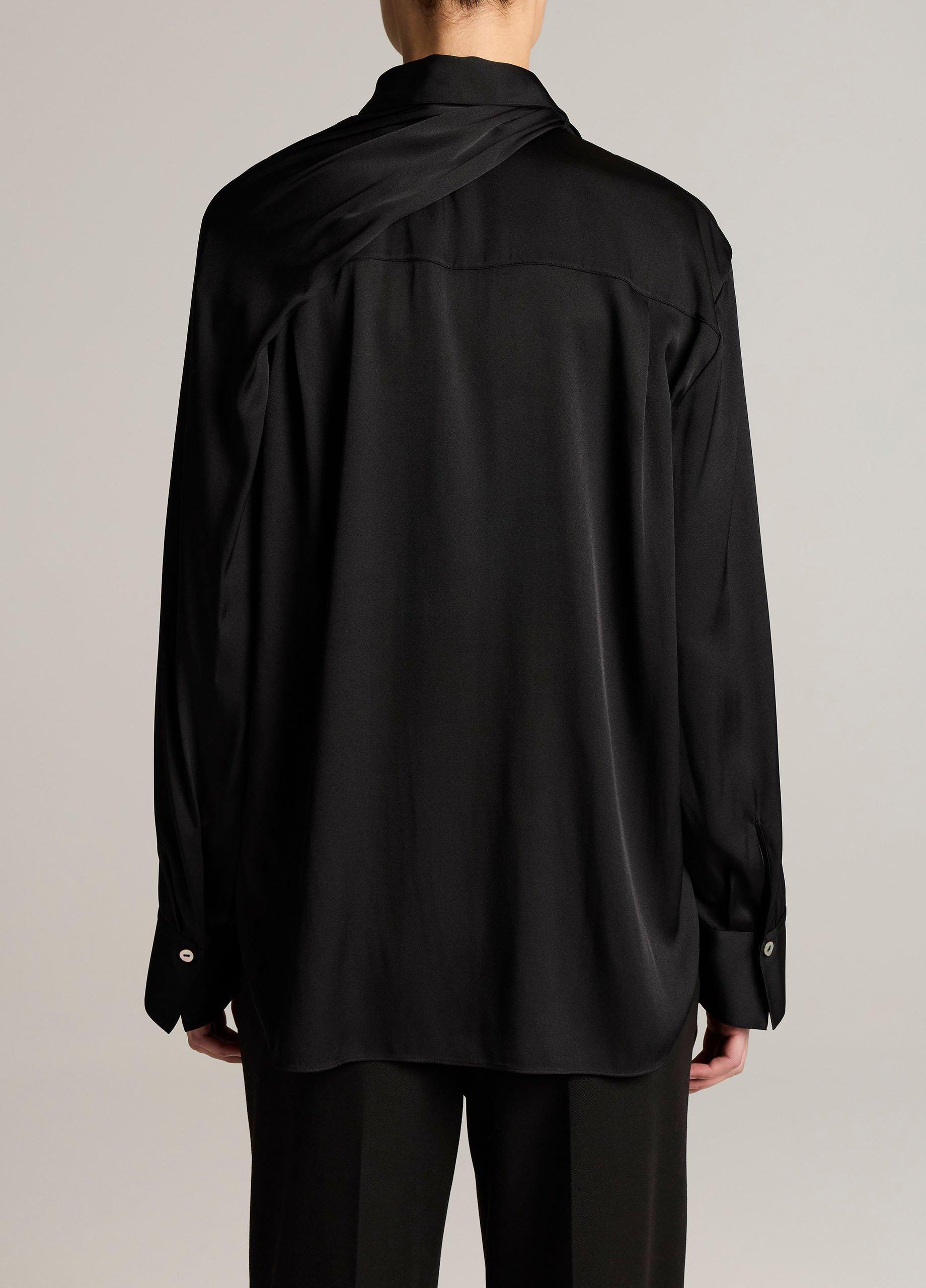 Silk-Blend Draped Scarf-Tie Button-Front Shirt image number 2