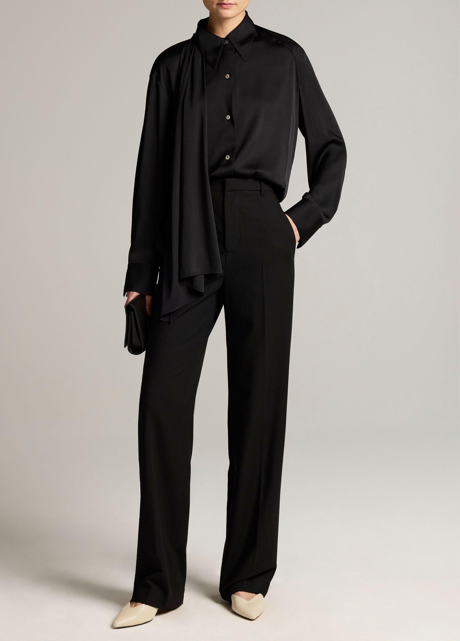 Silk-Blend Draped Scarf-Tie Button-Front Shirt image number 3