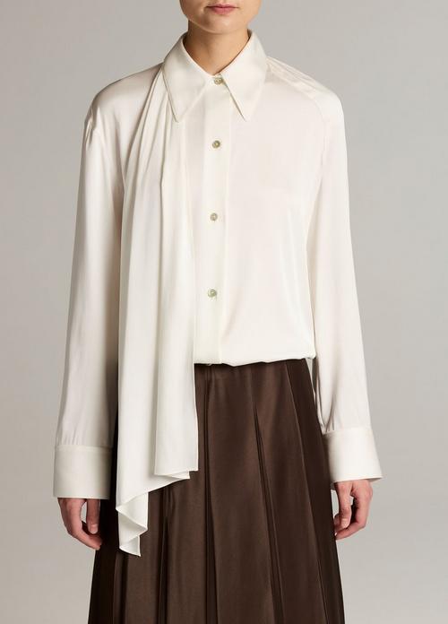 Silk-Blend Draped Scarf-Tie Button-Front Shirt