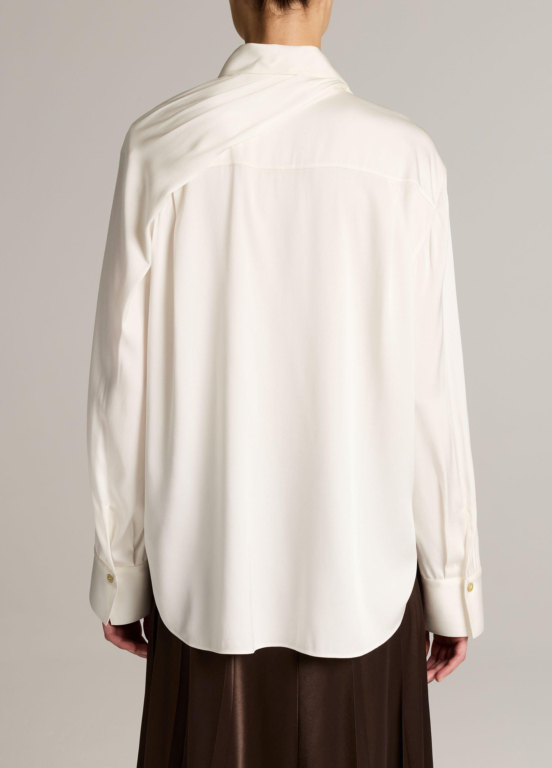 Silk-Blend Draped Scarf-Tie Button-Front Shirt image number 2