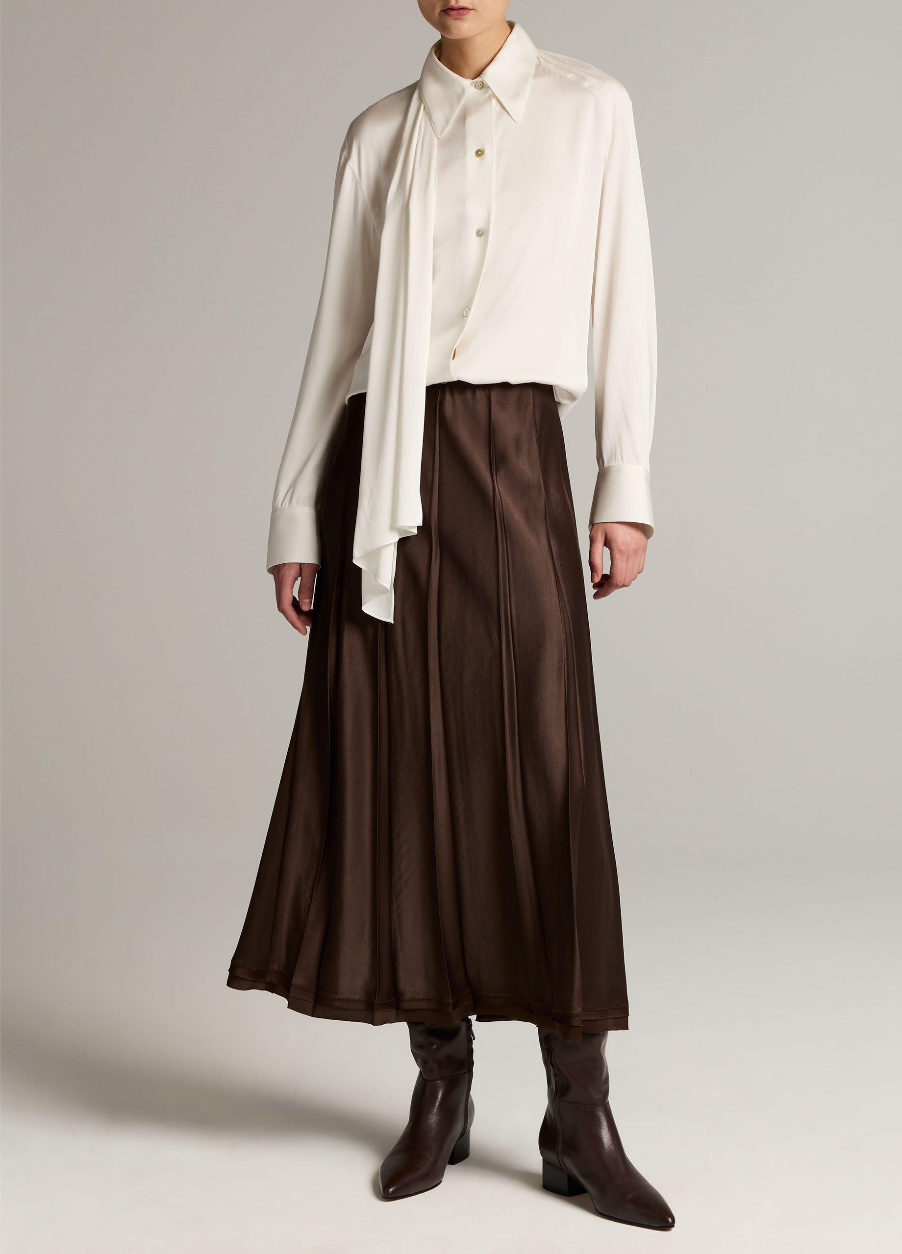 Silk-Blend Draped Scarf-Tie Button-Front Shirt image number 3
