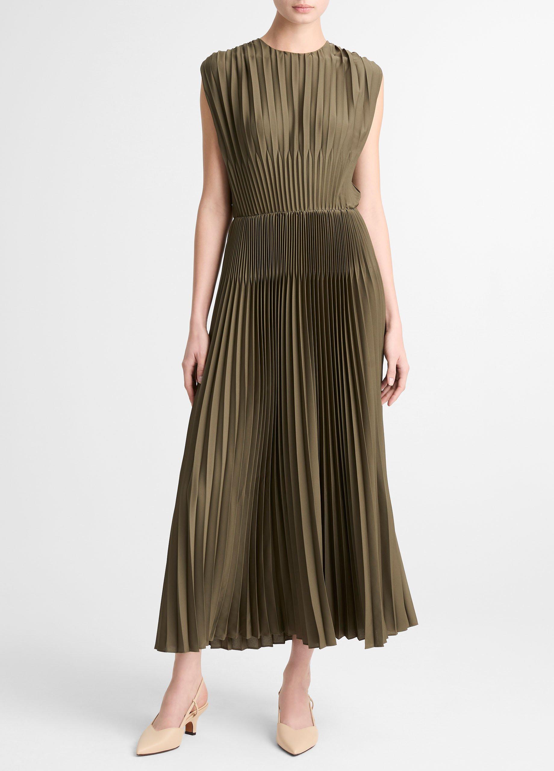 Chevron-Pleated Satin Dress image number 0