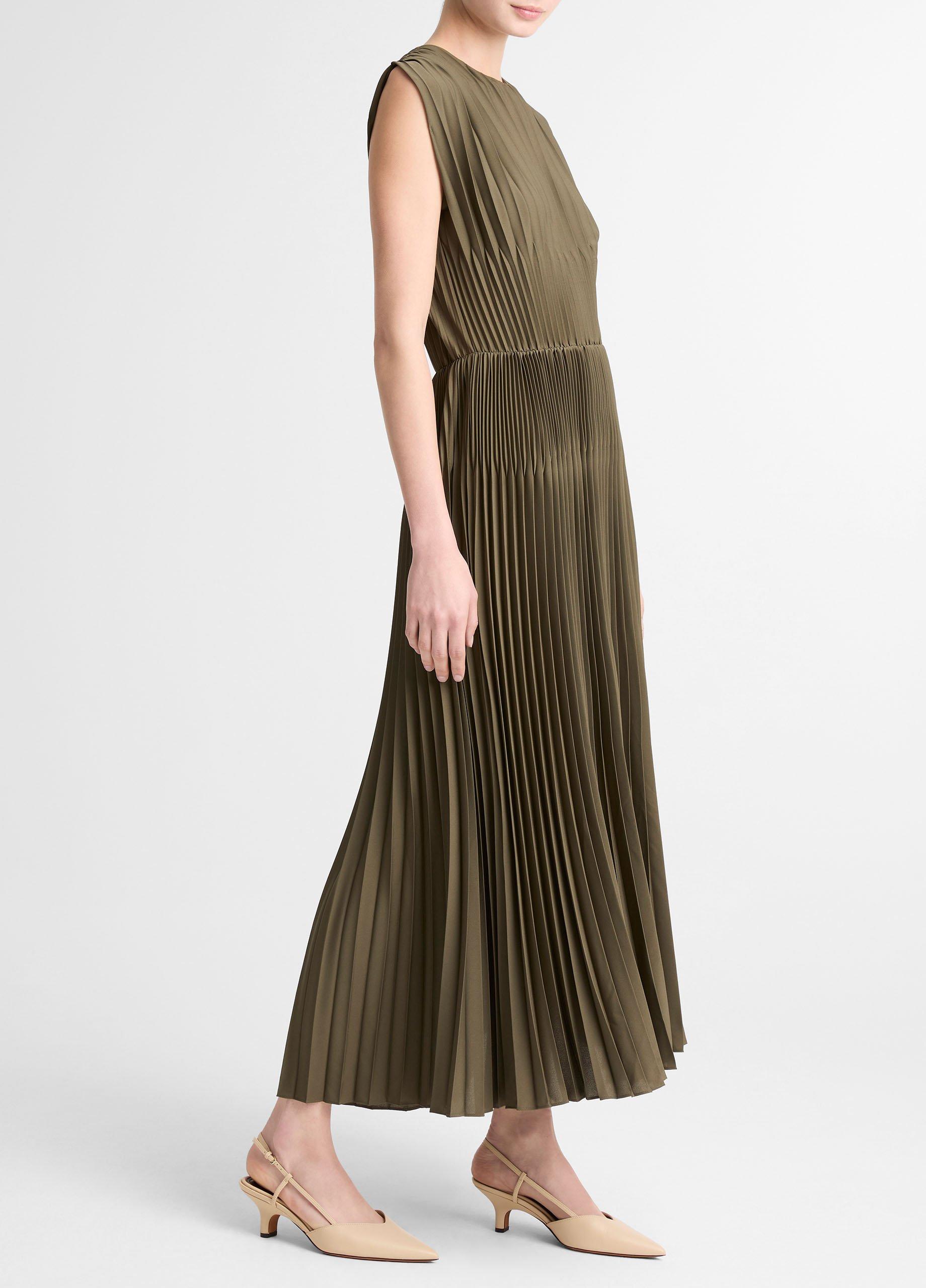 Chevron-Pleated Satin Dress image number 1