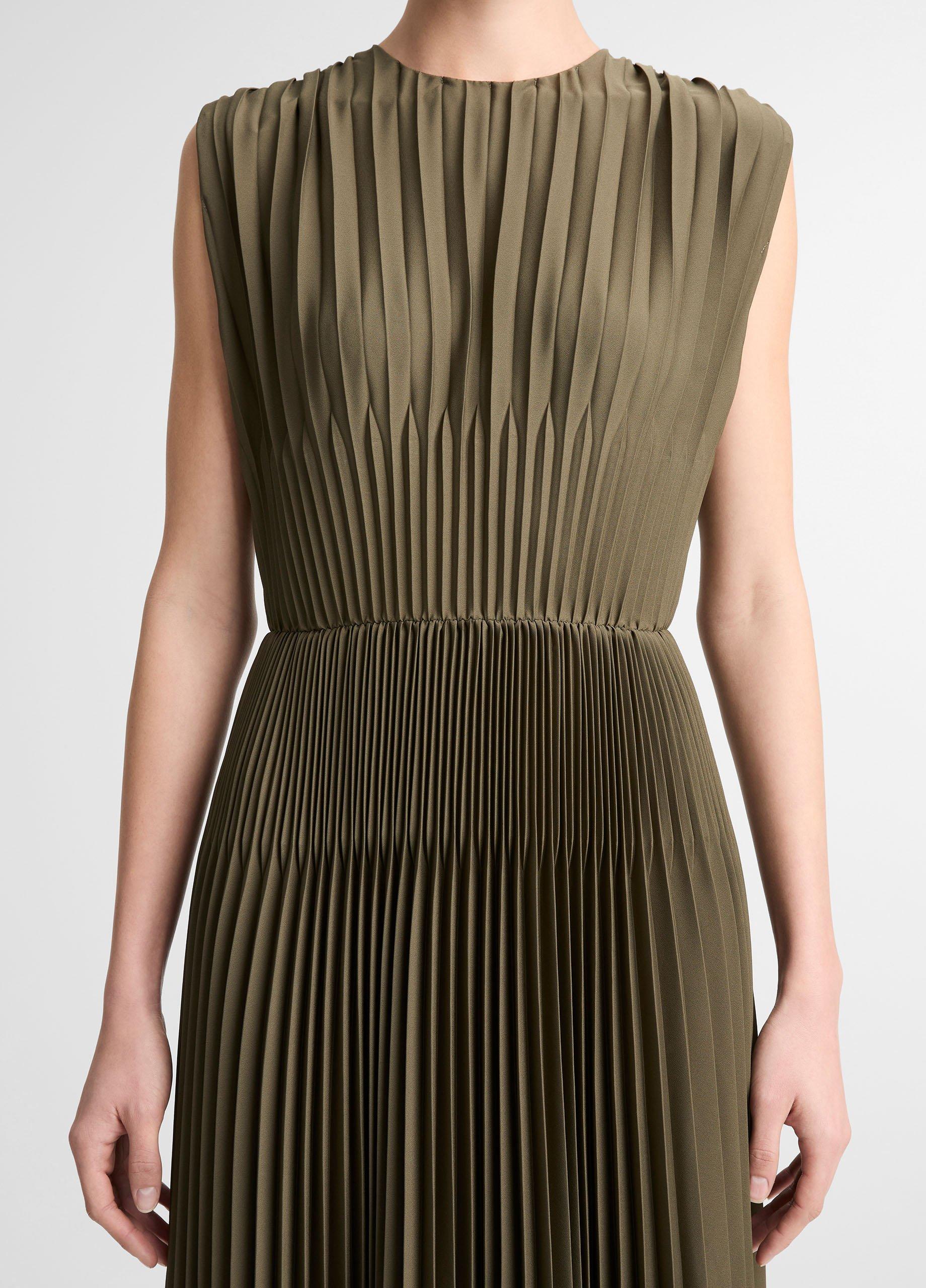 Chevron-Pleated Satin Dress image number 3