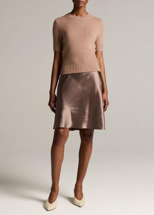 Lingerie-Trim Short Satin Slip Skirt