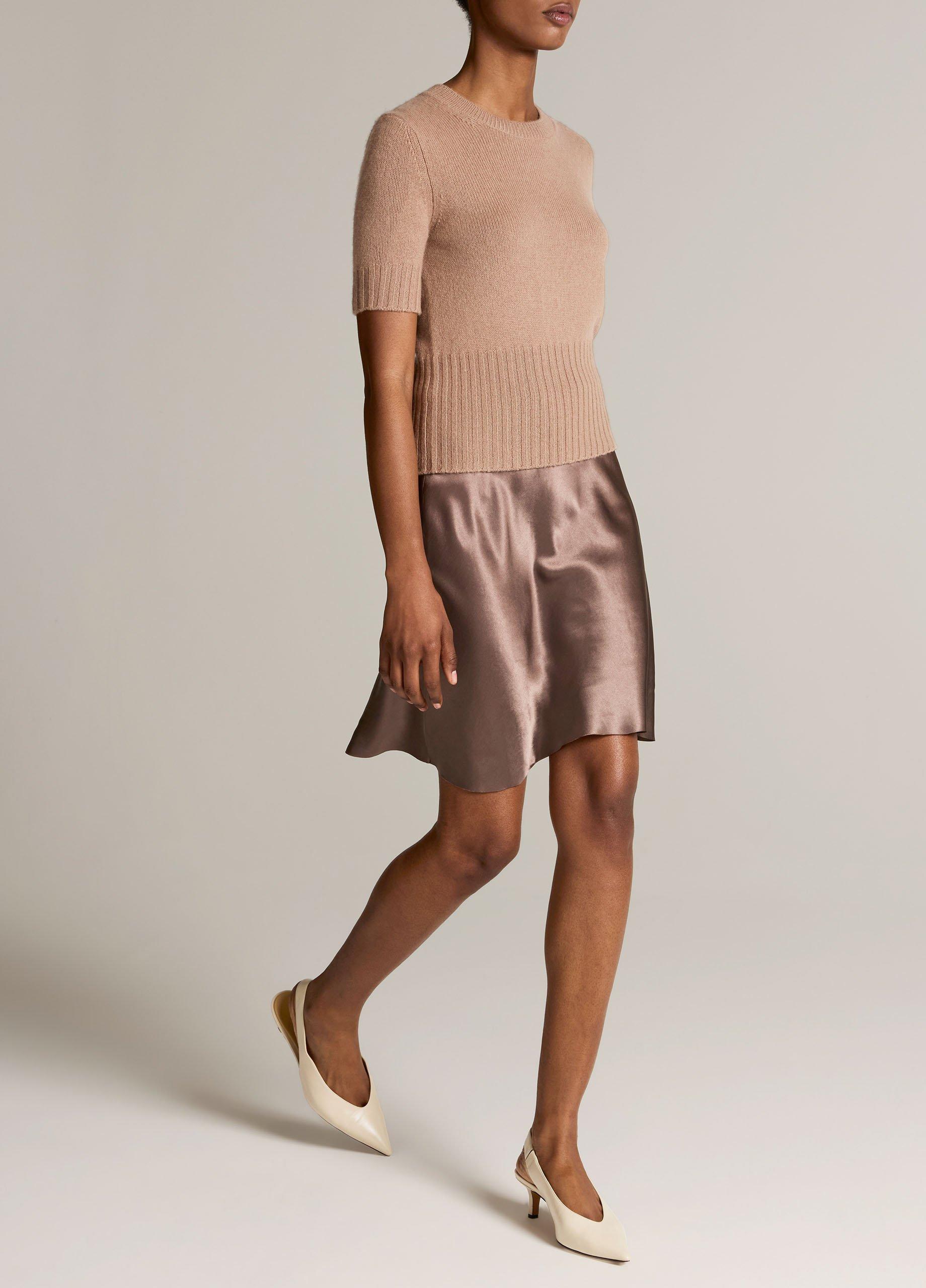 Lingerie-Trim Short Satin Slip Skirt image number 1