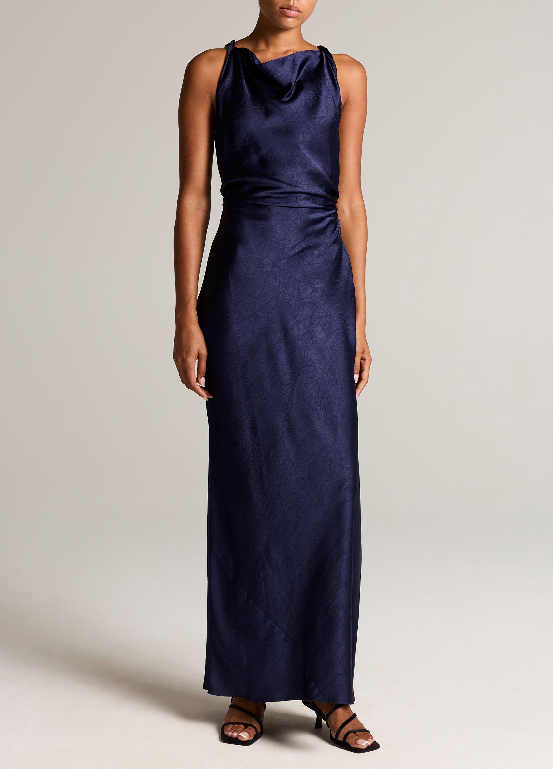 Satin Twist-Shoulder Dress image number 0