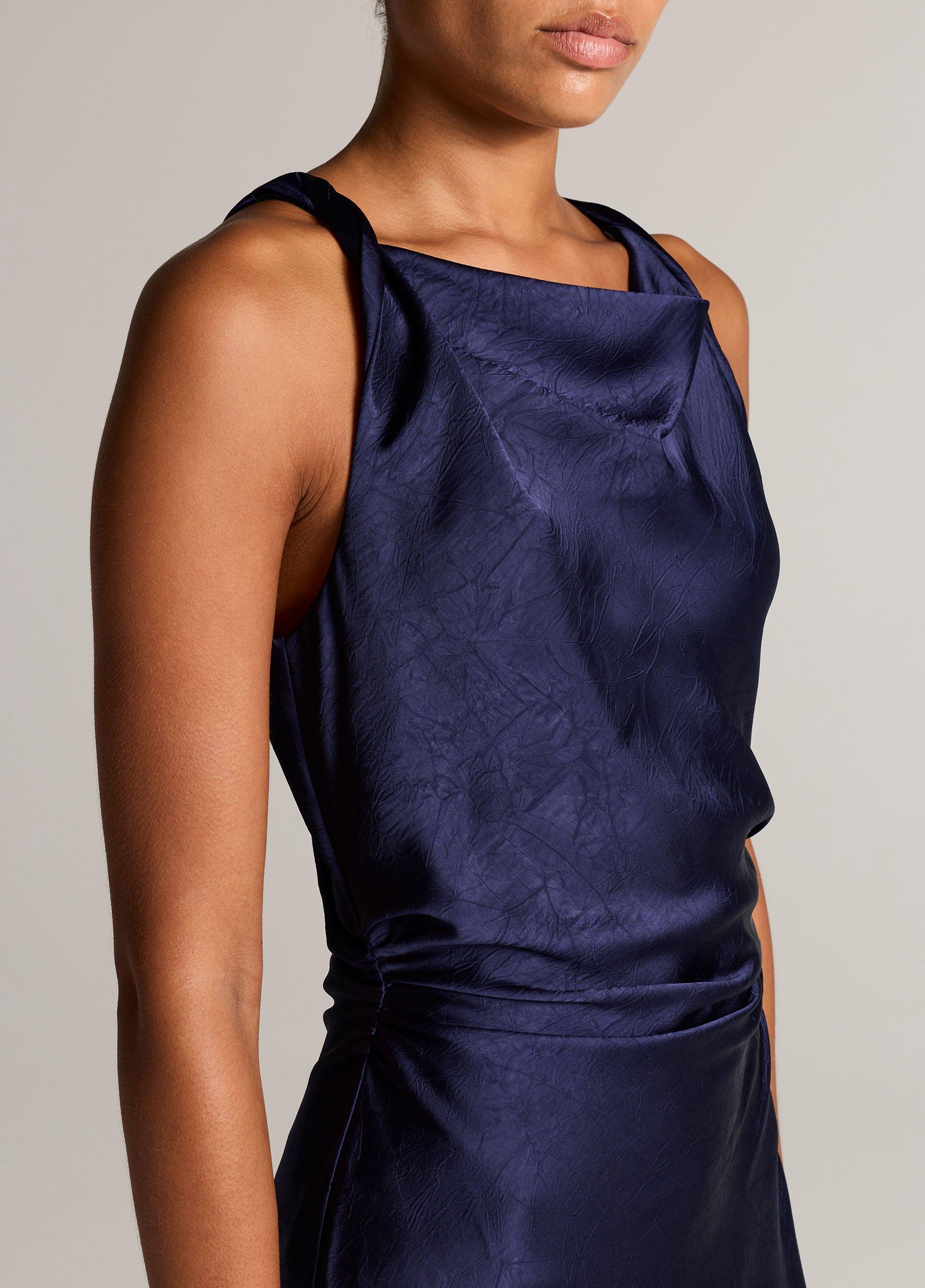 Satin Twist-Shoulder Dress image number 3
