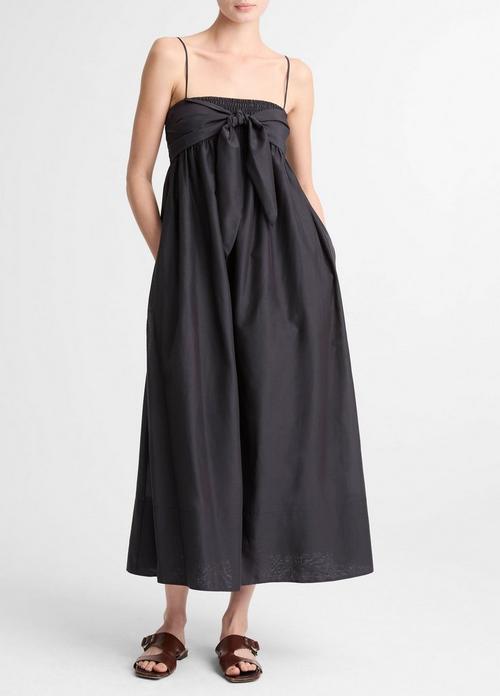 Cotton-Silk Tie Smocked Dress