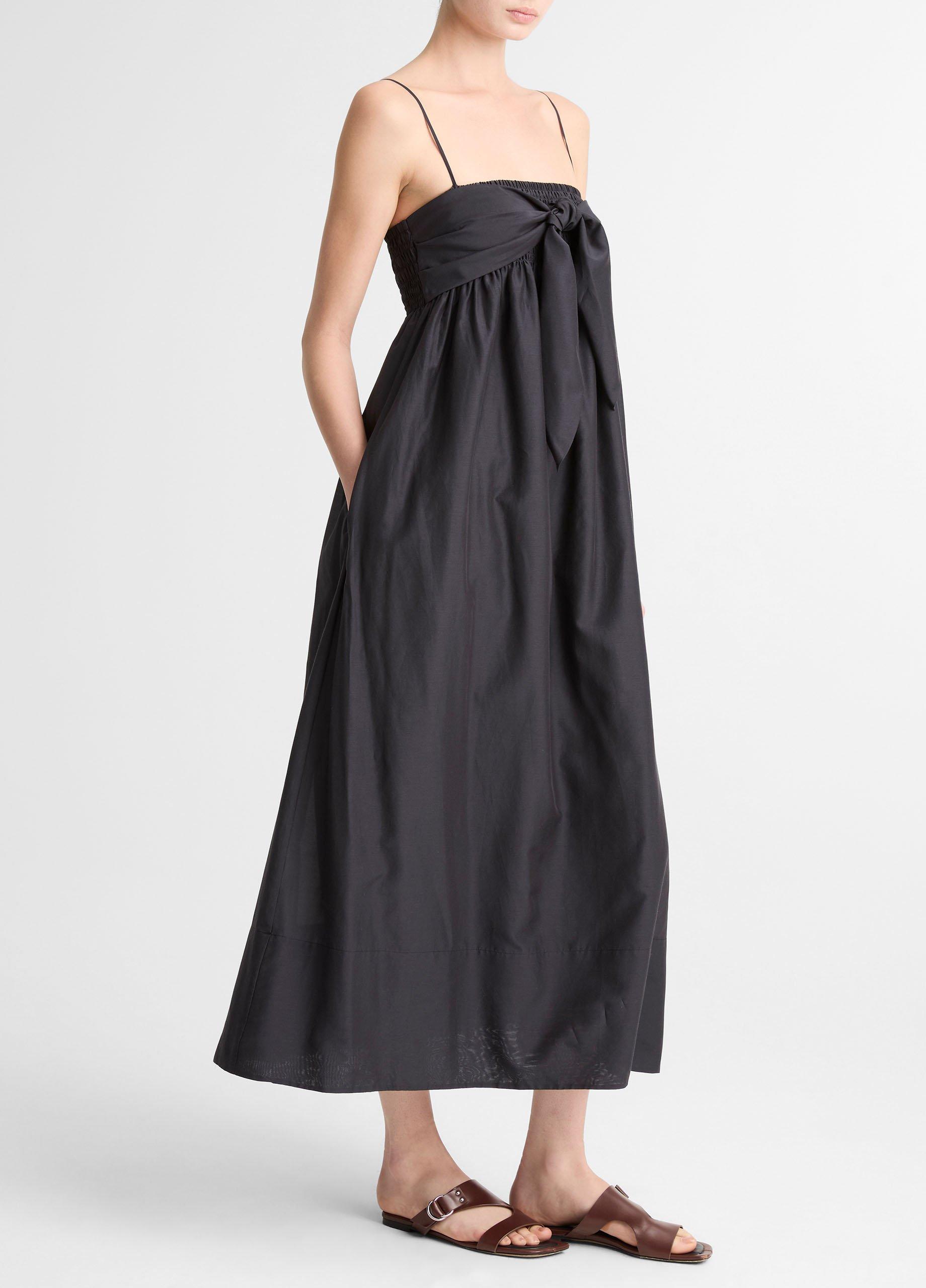 Cotton-Silk Tie Smocked Dress image number 1