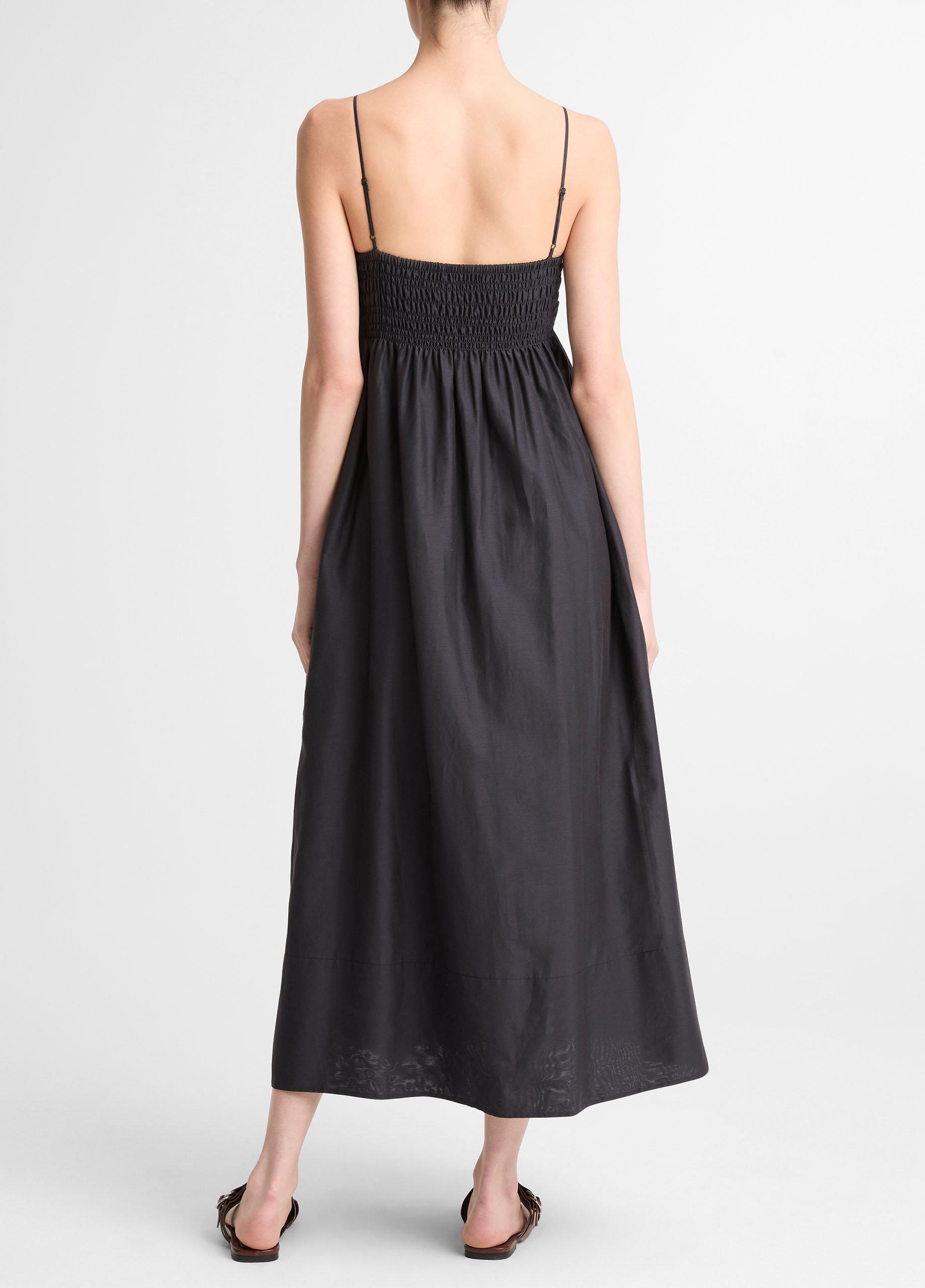 Cotton-Silk Tie Smocked Dress image number 2