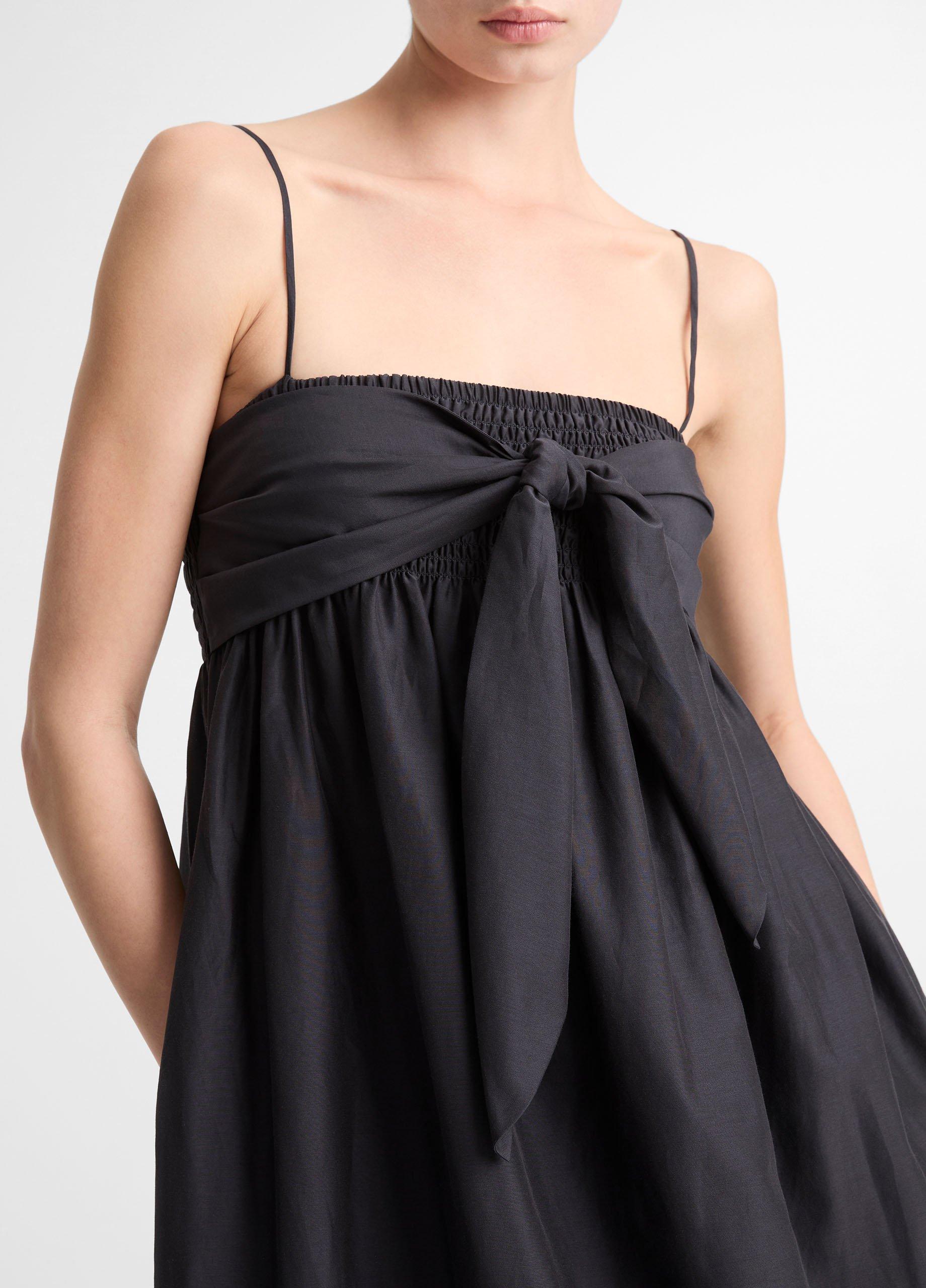 Cotton-Silk Tie Smocked Dress image number 3