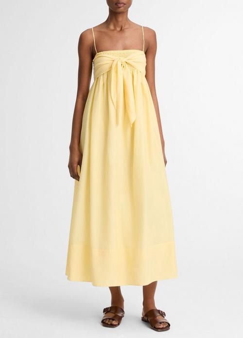 Cotton-Silk Tie Smocked Dress