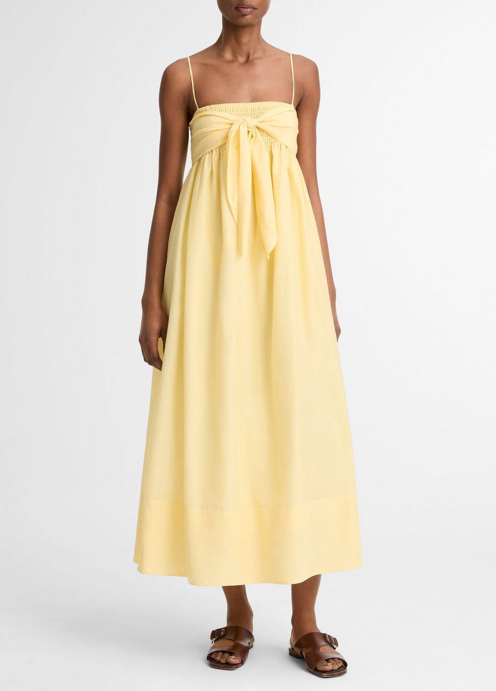 Cotton-Silk Tie Smocked Dress by Vince