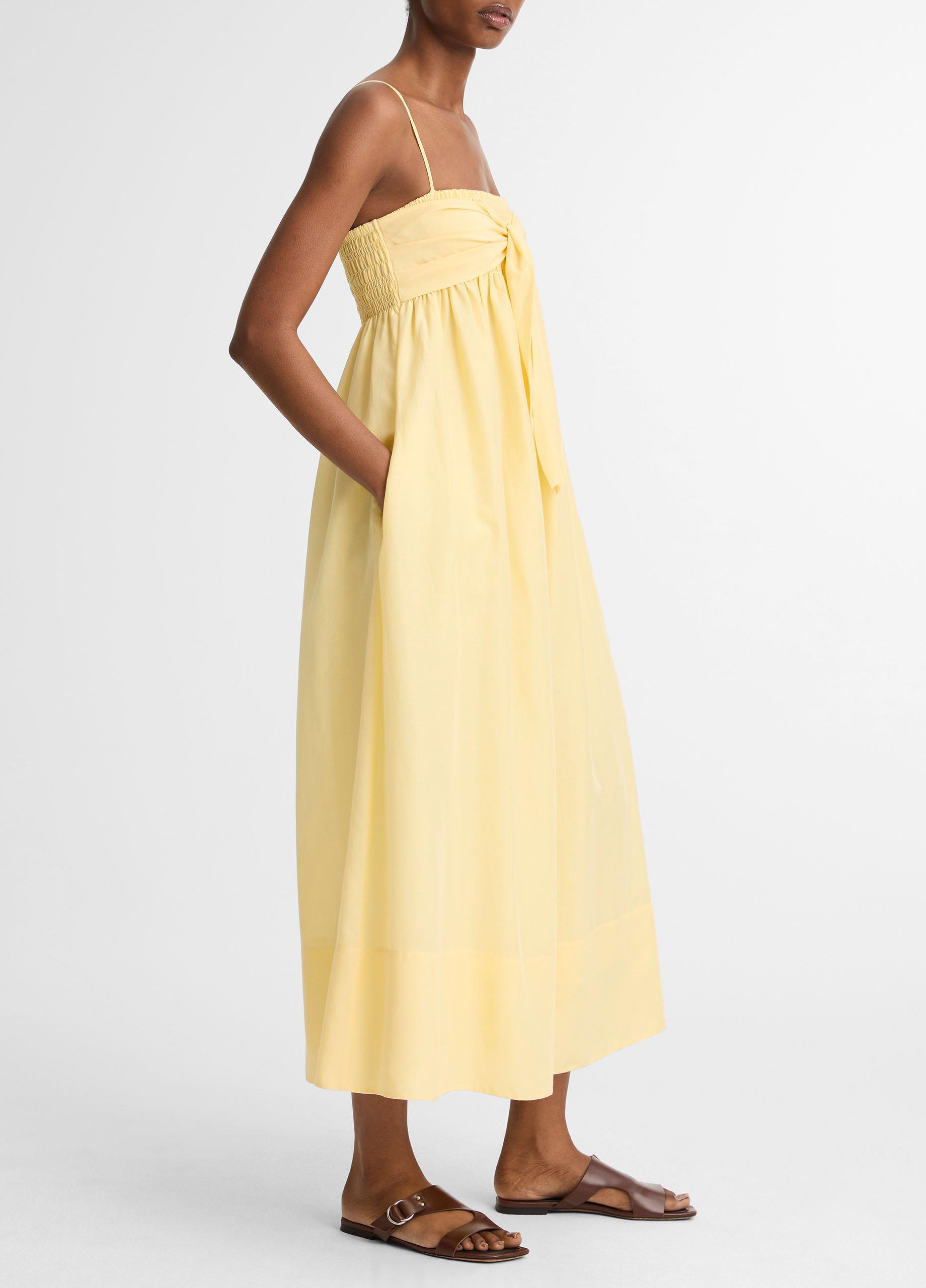 Cotton-Silk Tie Smocked Dress image number 1