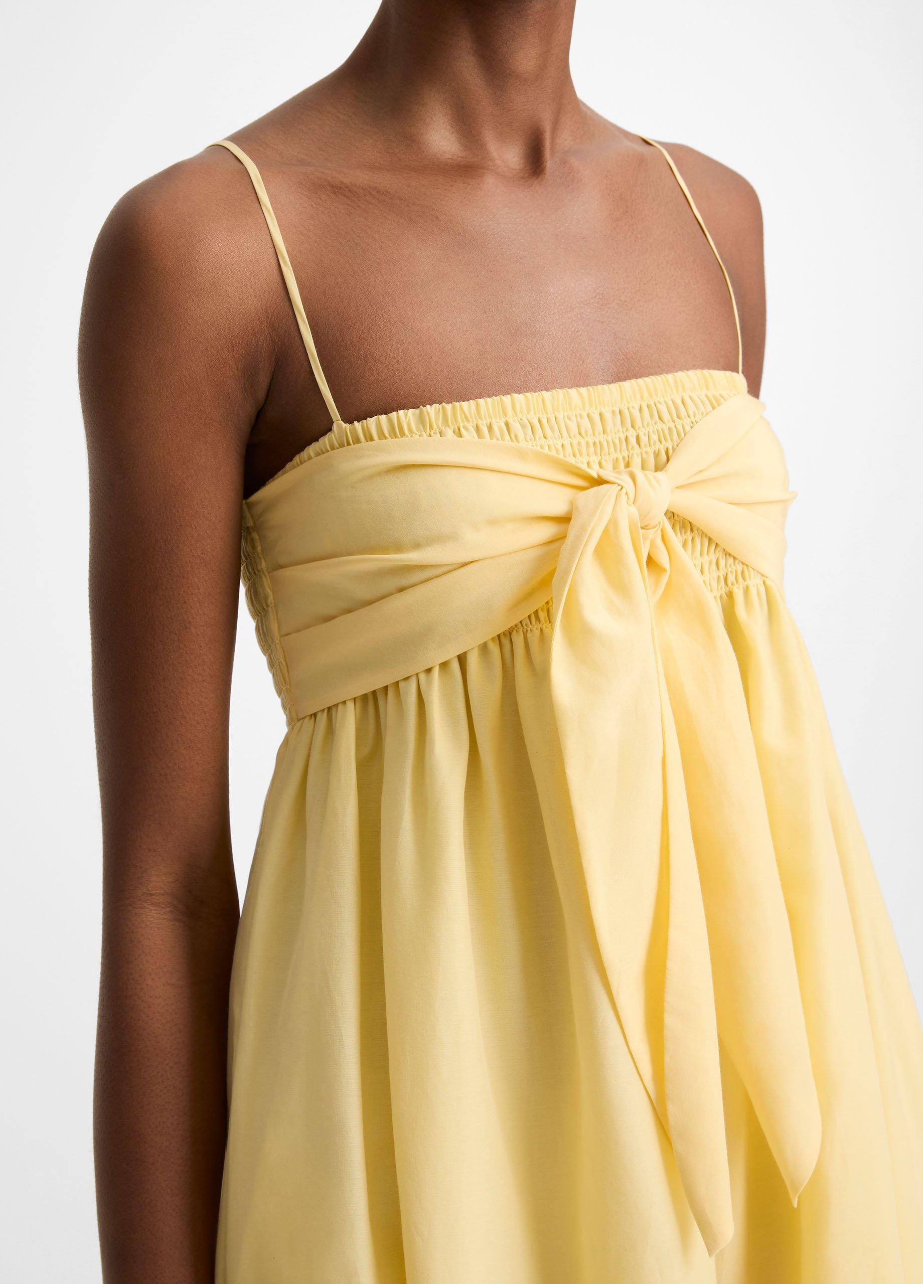 Cotton-Silk Tie Smocked Dress image number 3