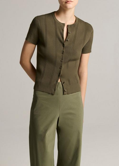 Ribbed Cotton Short-Sleeve Cardigan