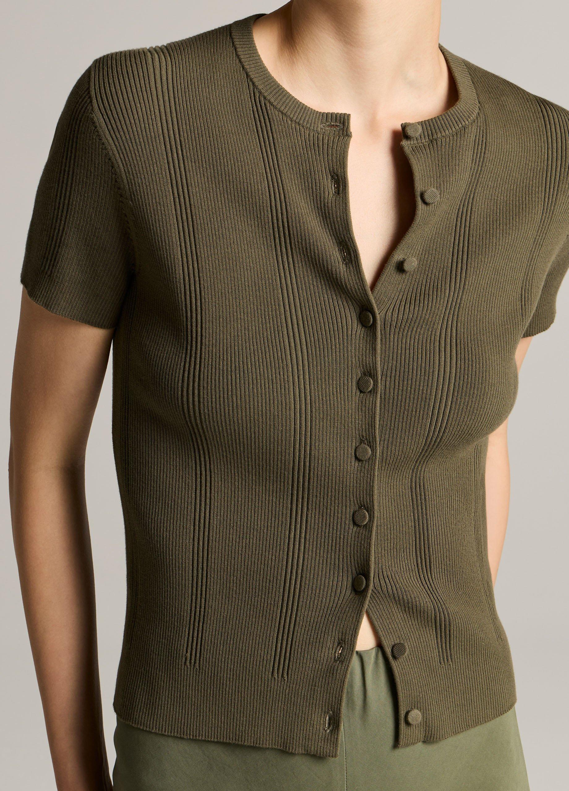 Ribbed Cotton Short-Sleeve Cardigan image number 1