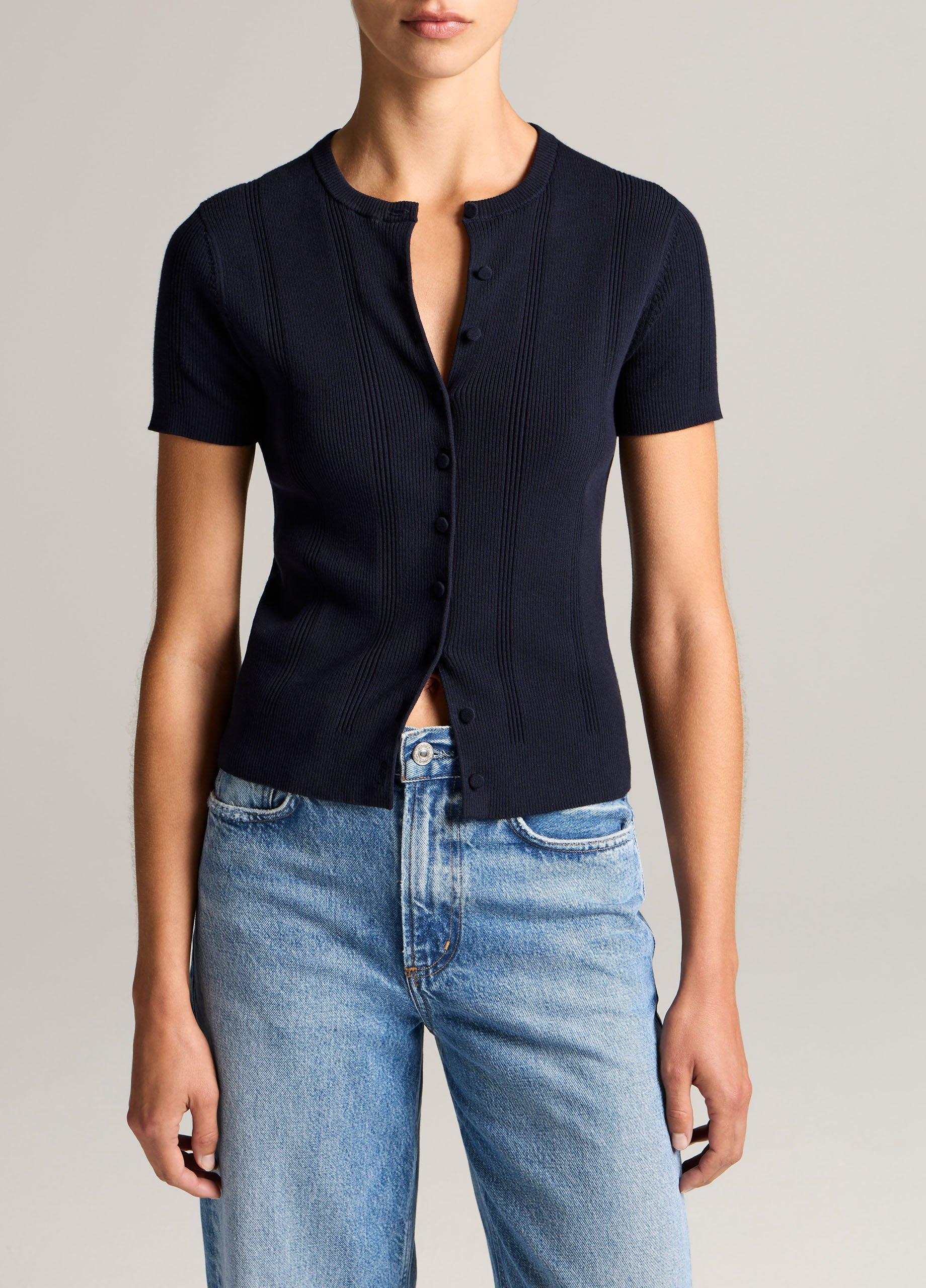 Ribbed Cotton Short-Sleeve Cardigan image number 0