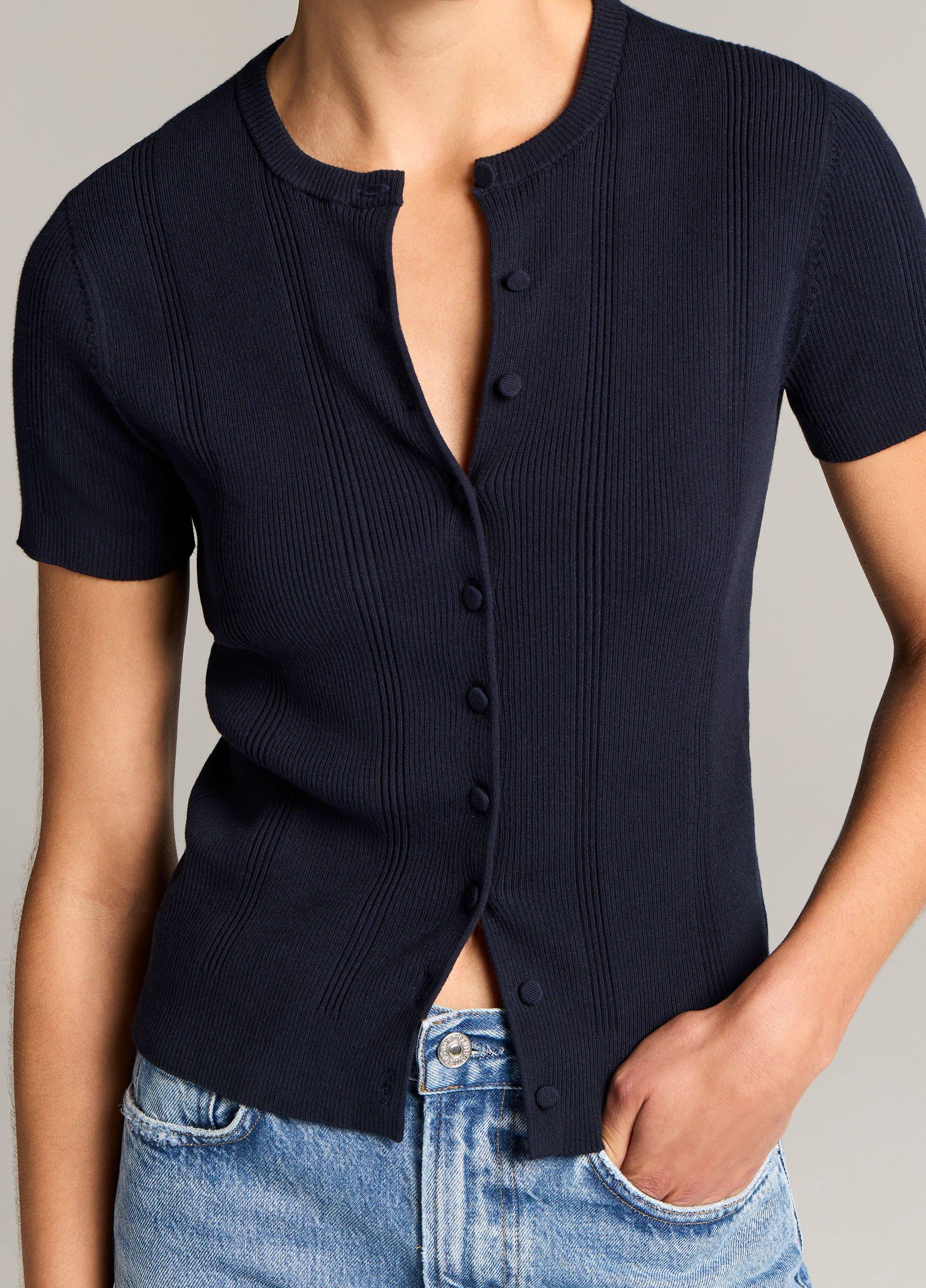 Ribbed Cotton Short-Sleeve Cardigan image number 1