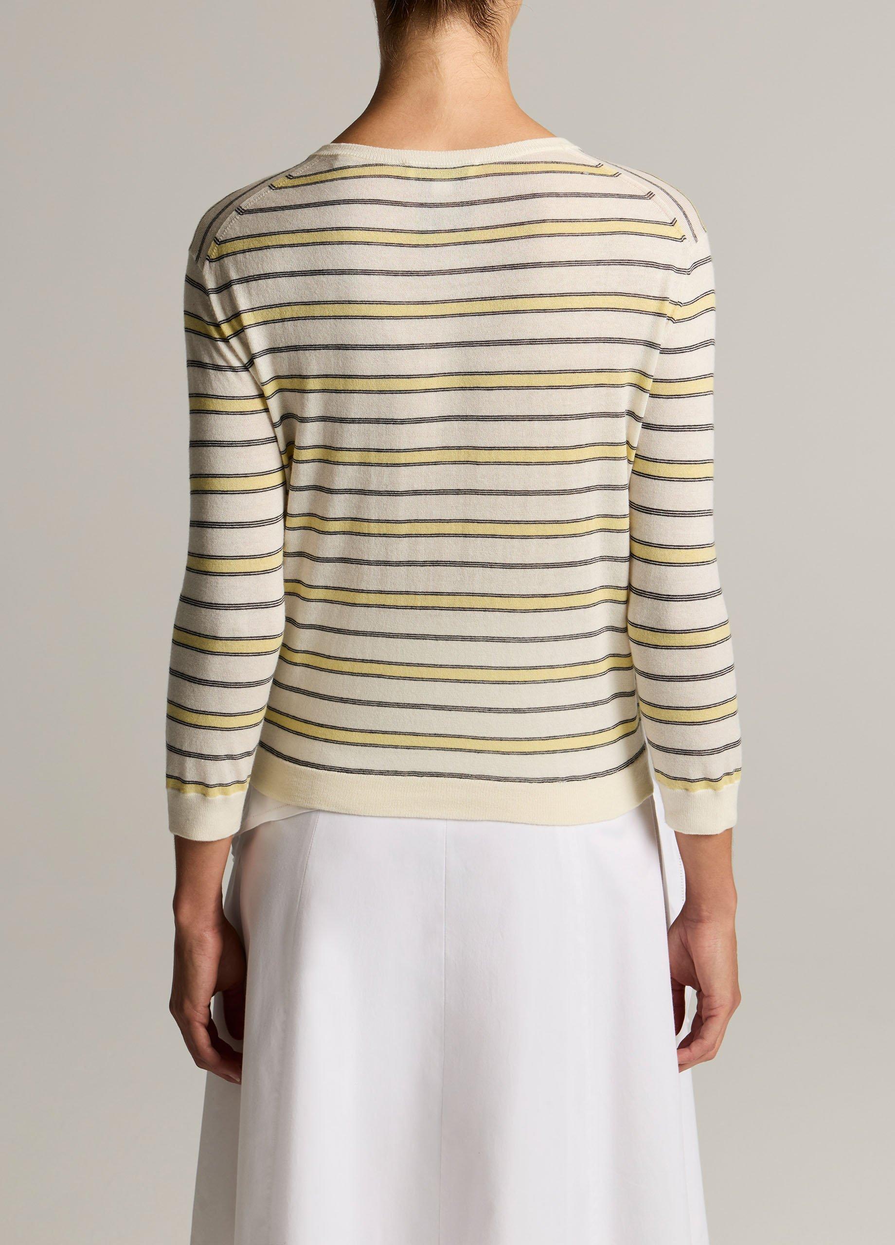 Striped Italian Cotton-Cashmere Three-Quarter-Sleeve Cardigan image number 2