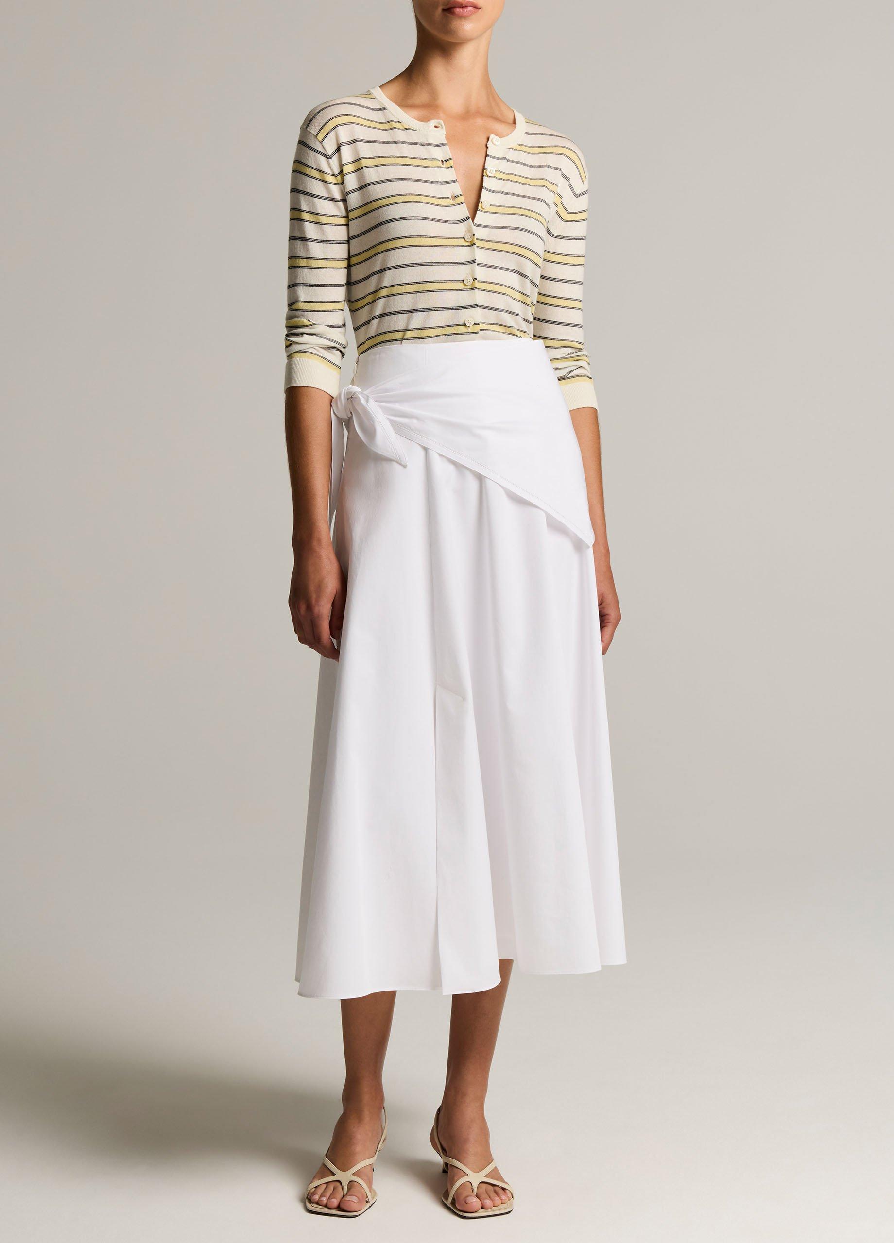 Striped Italian Cotton-Cashmere Three-Quarter-Sleeve Cardigan image number 3