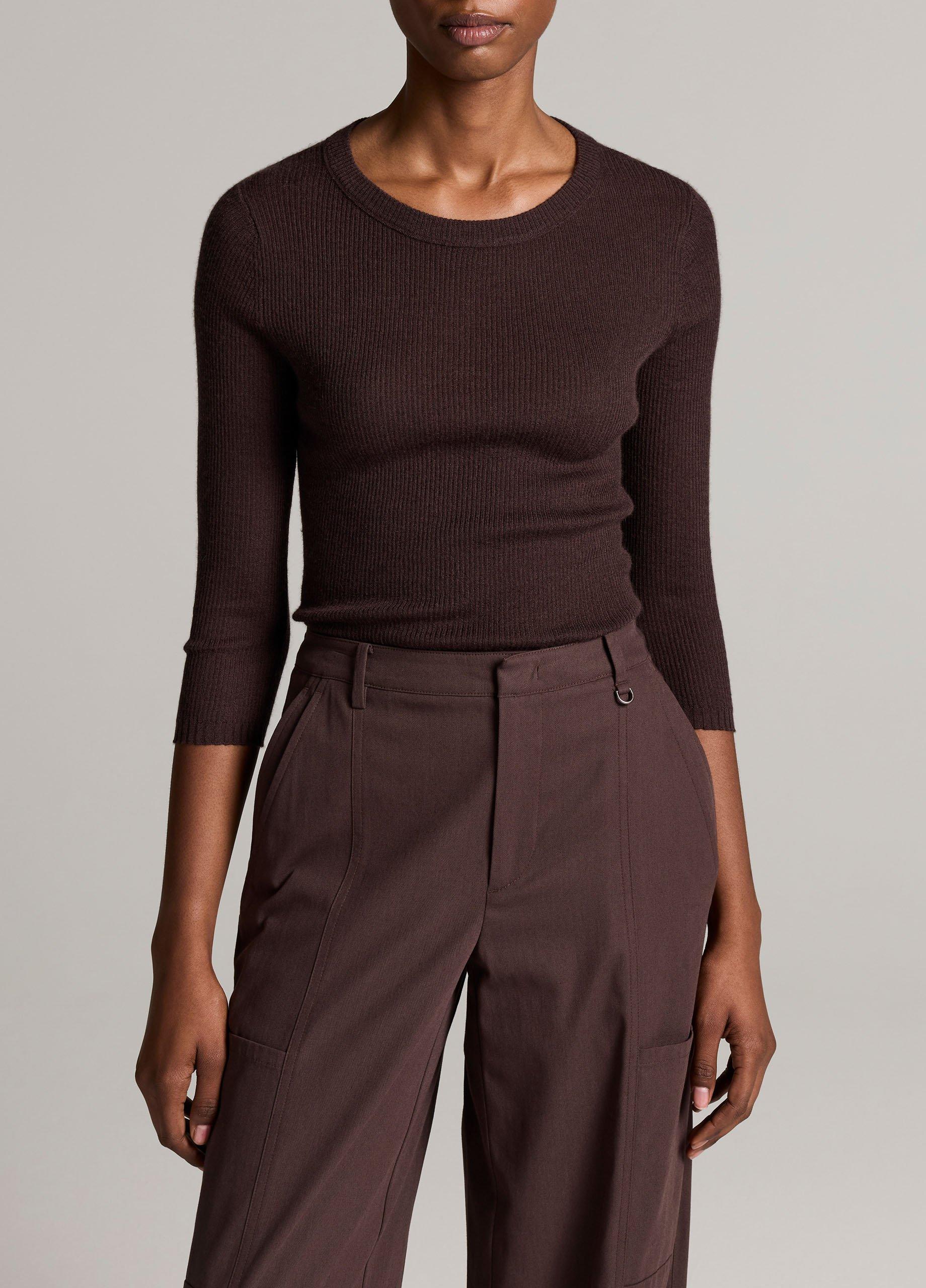 Ribbed Cashmere-Silk Three-Quarter-Sleeve Sweater image number 0