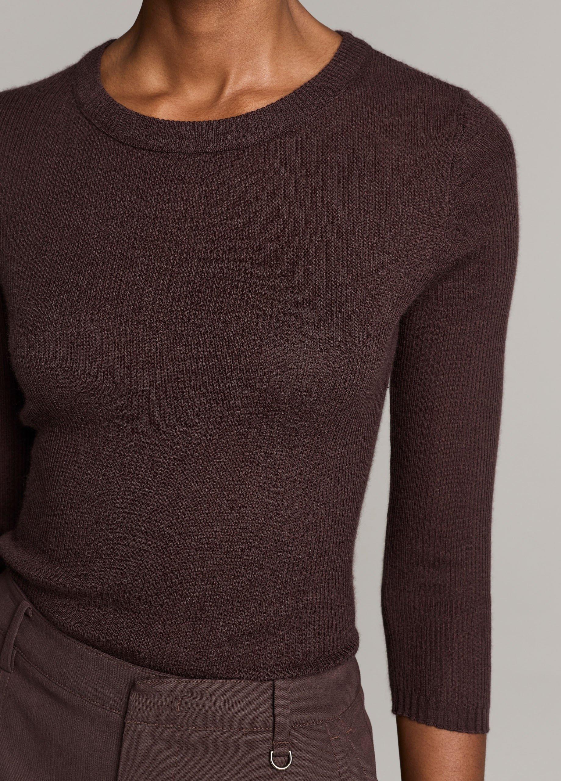 Ribbed Cashmere-Silk Three-Quarter-Sleeve Sweater image number 1