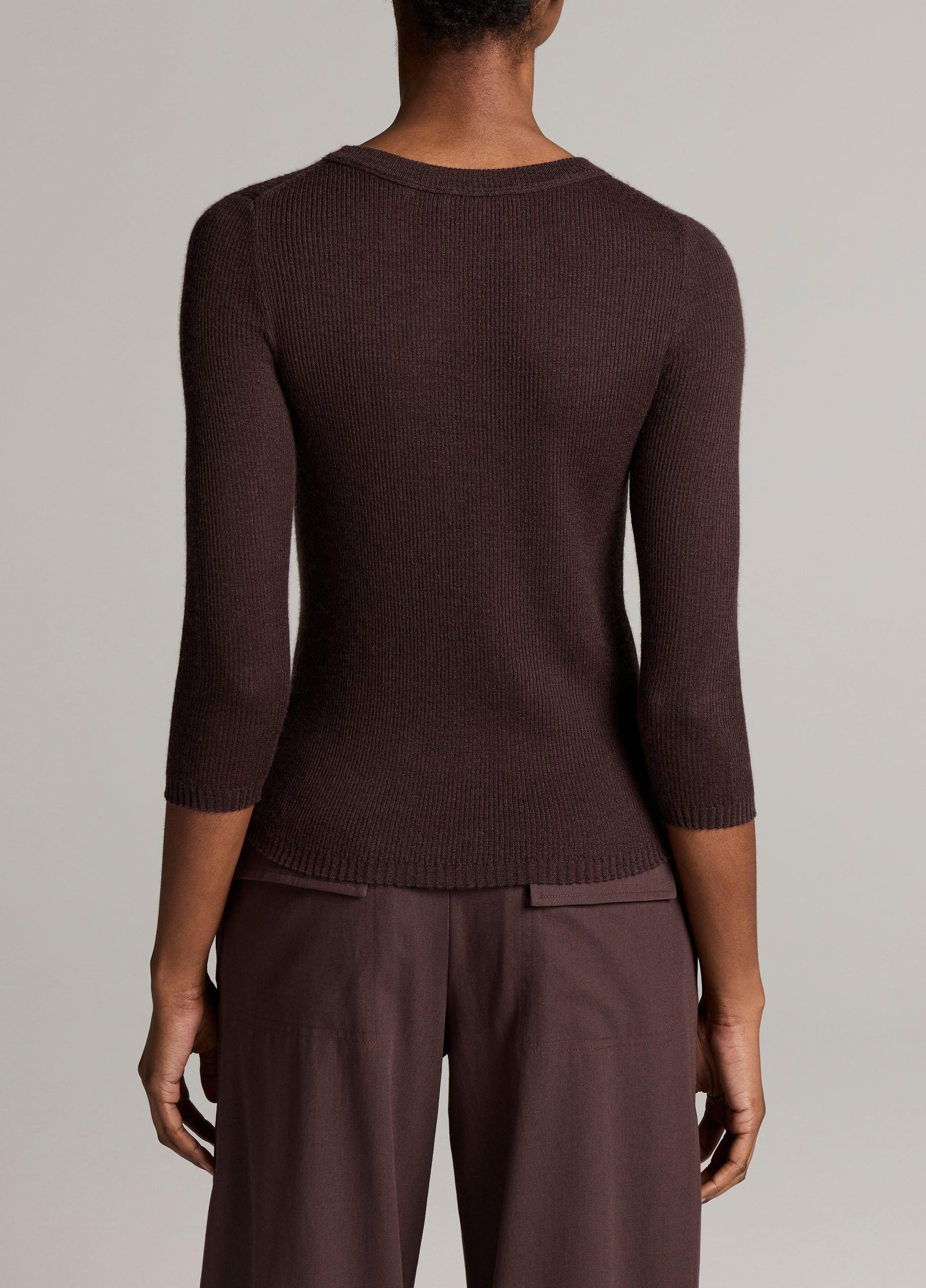 Ribbed Cashmere-Silk Three-Quarter-Sleeve Sweater image number 2