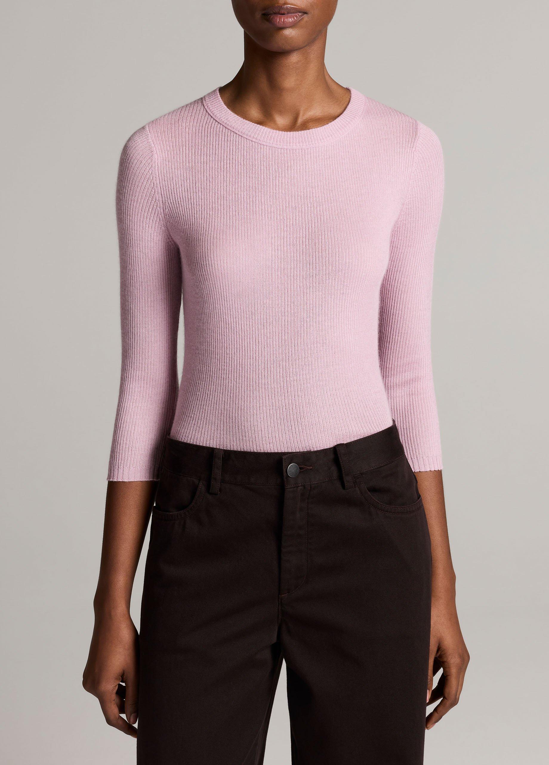 Ribbed Cashmere-Silk Three-Quarter-Sleeve Sweater image number 0