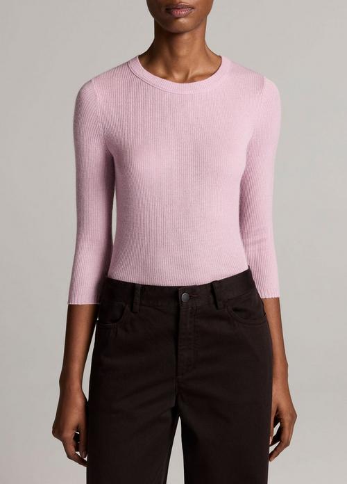 Ribbed Cashmere-Silk Three-Quarter-Sleeve Sweater