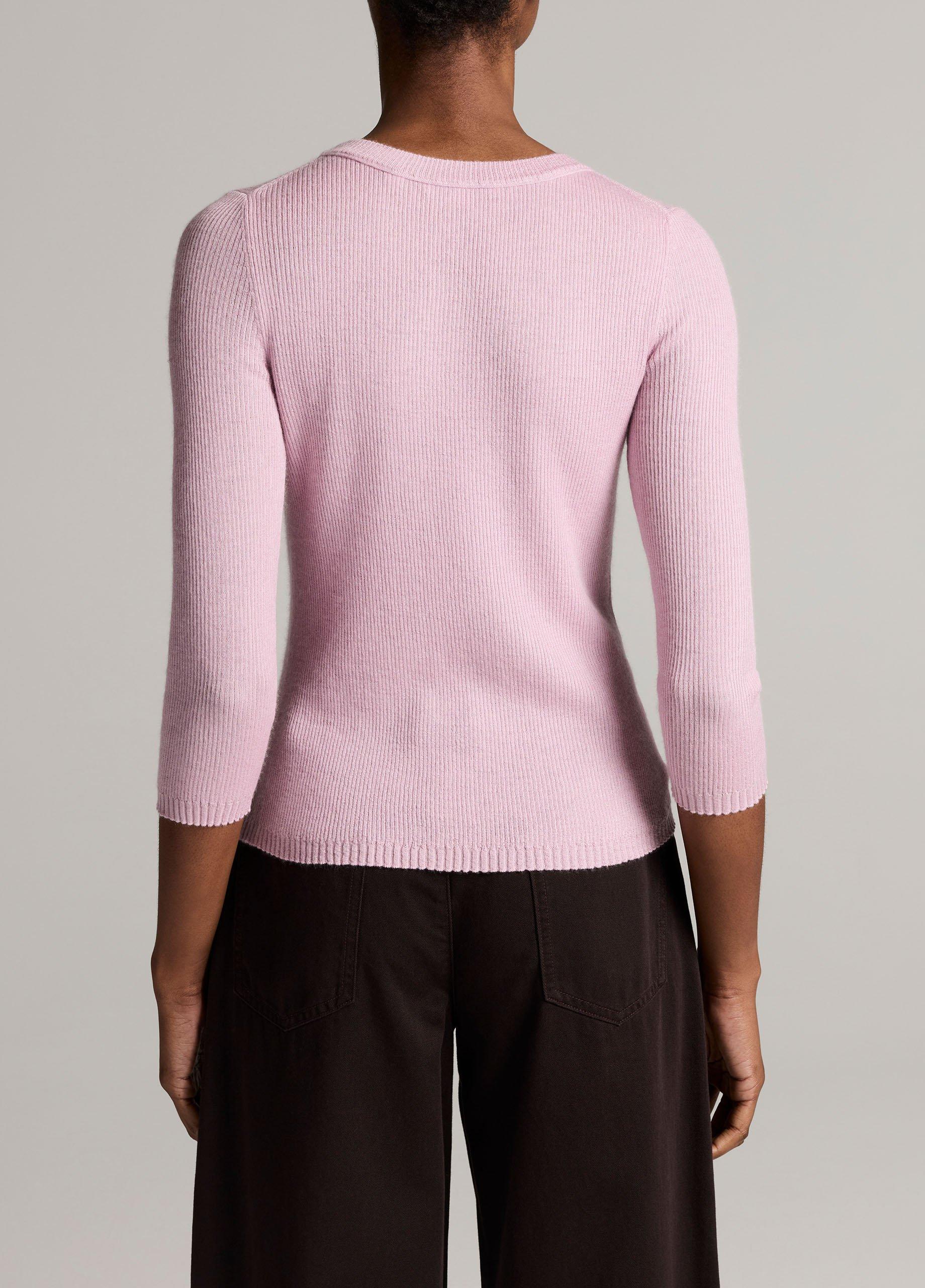 Ribbed Cashmere-Silk Three-Quarter-Sleeve Sweater image number 2