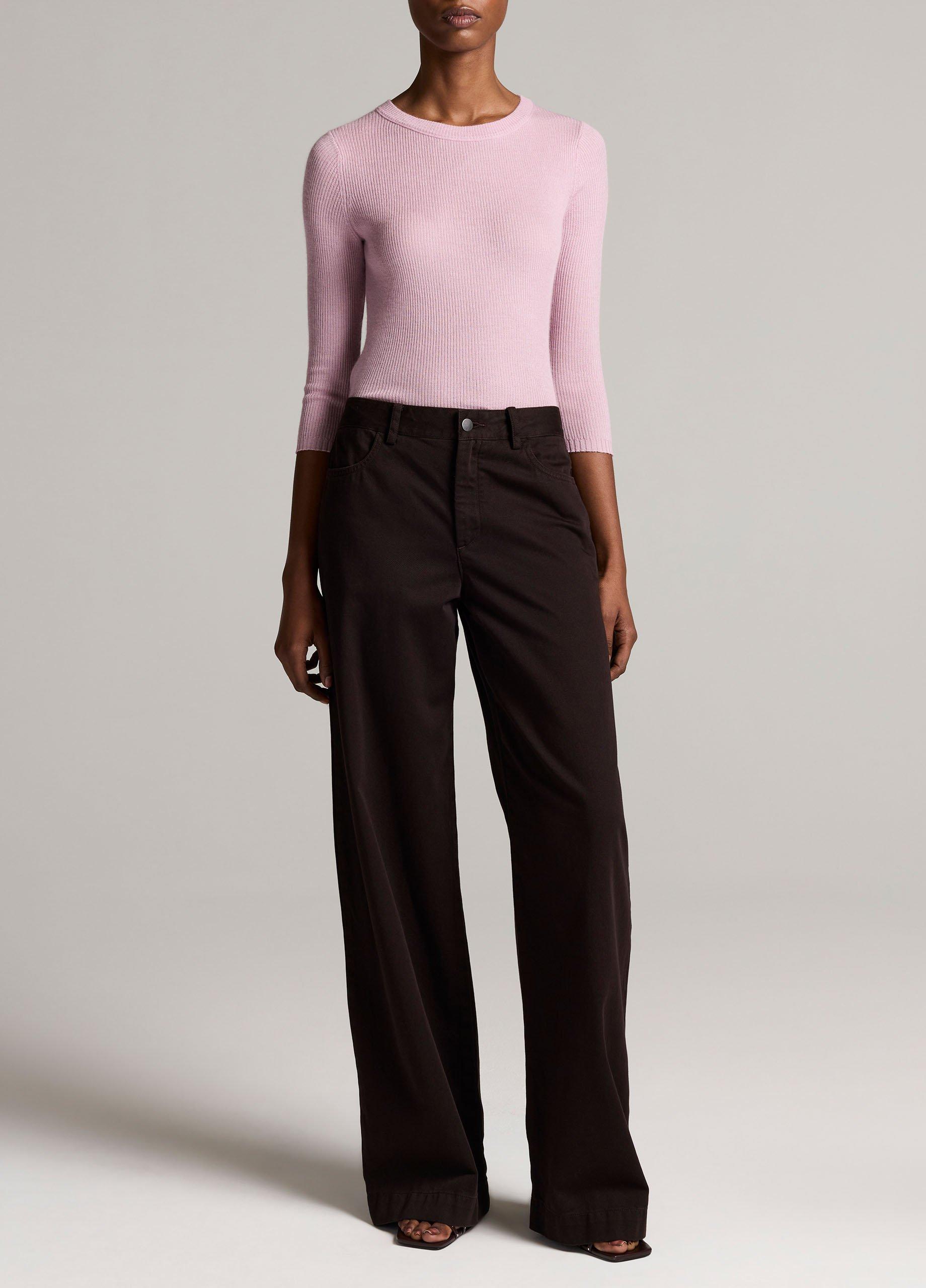 Ribbed Cashmere-Silk Three-Quarter-Sleeve Sweater image number 3