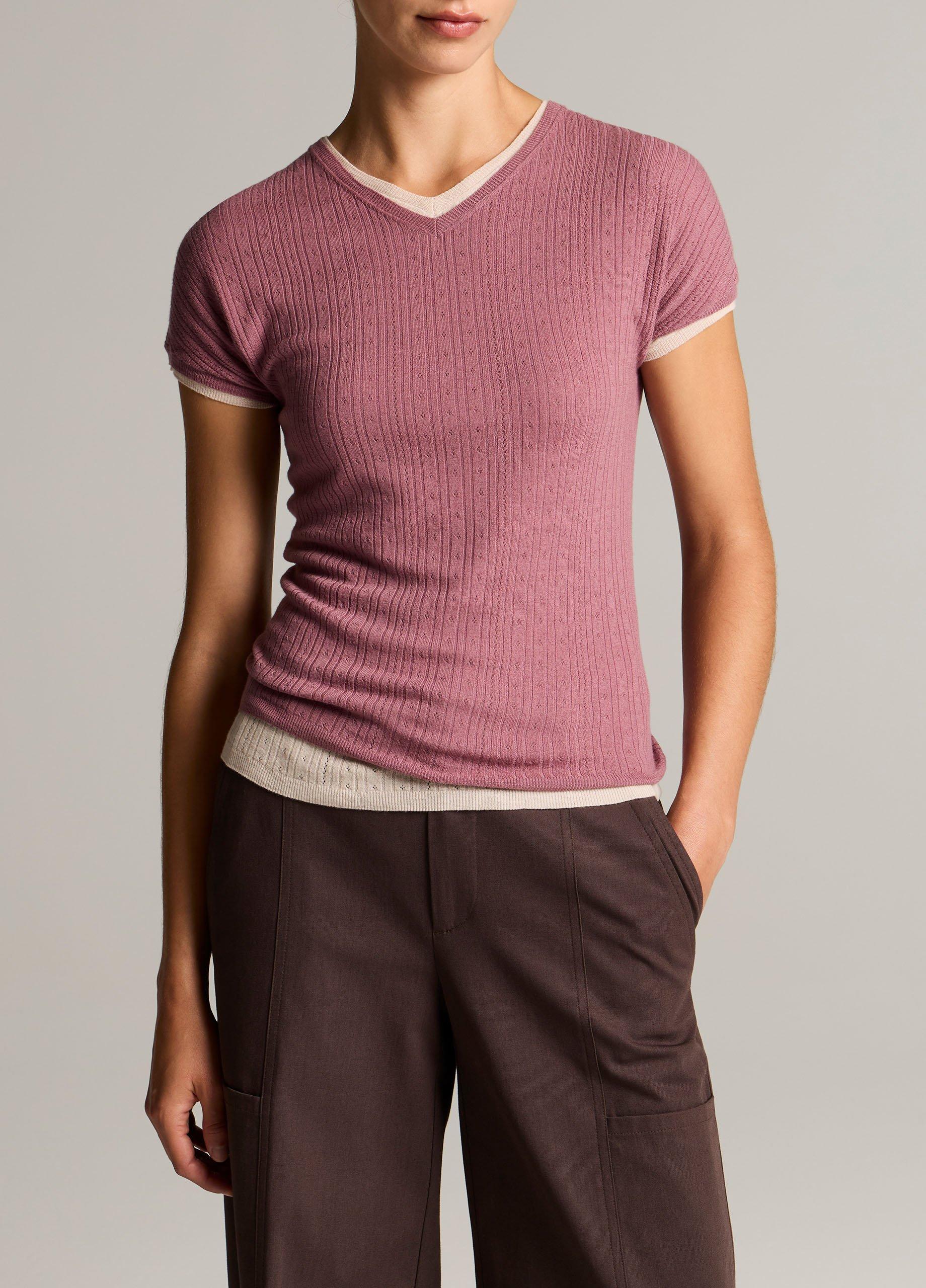Pointelle Wool Short-Sleeve Sweater image number 0