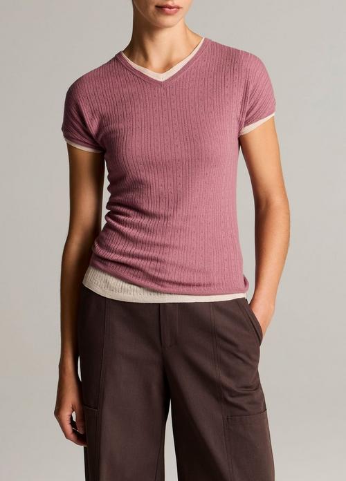 Pointelle Wool Short-Sleeve Sweater