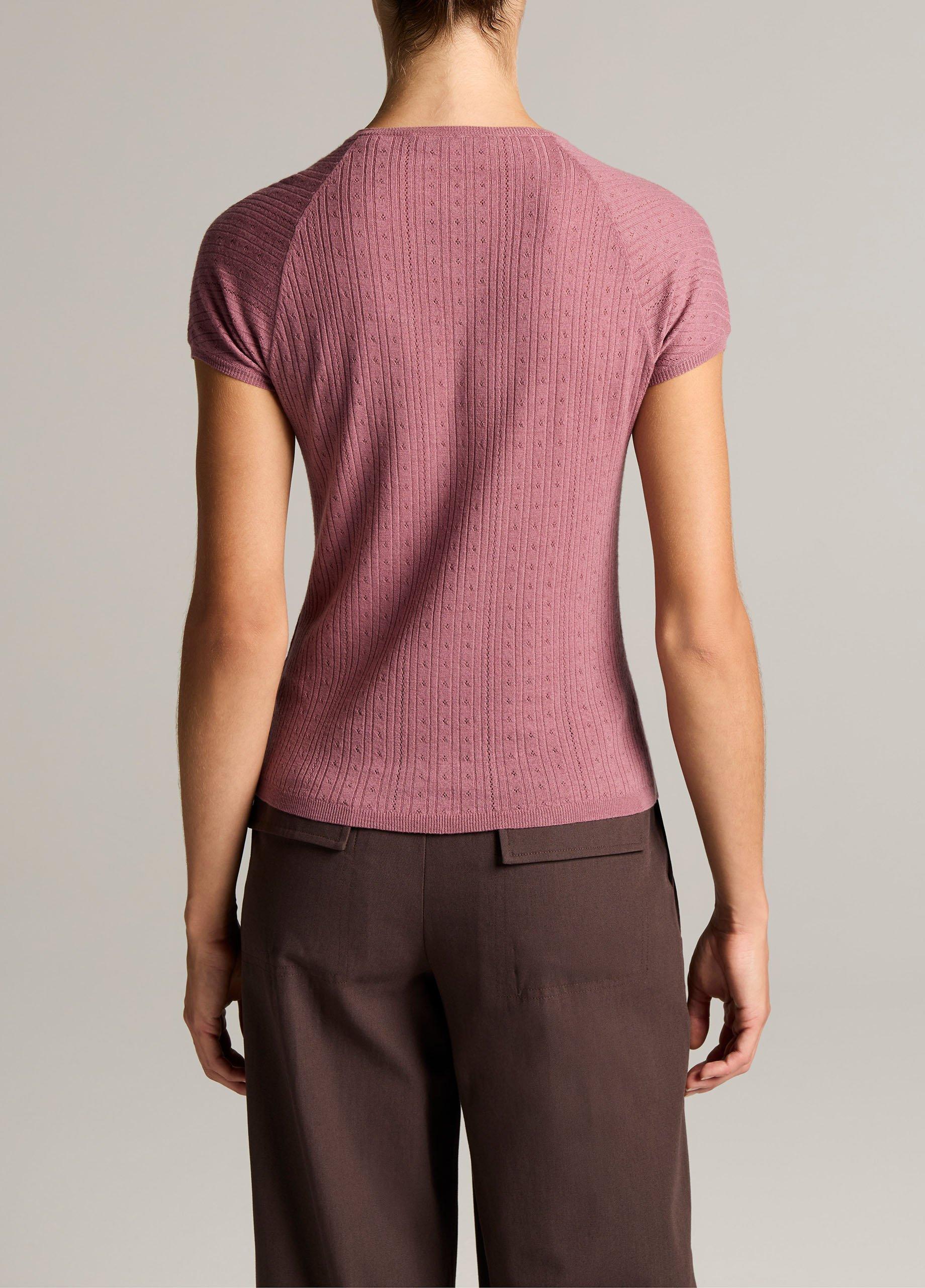 Pointelle Wool Short-Sleeve Sweater image number 2