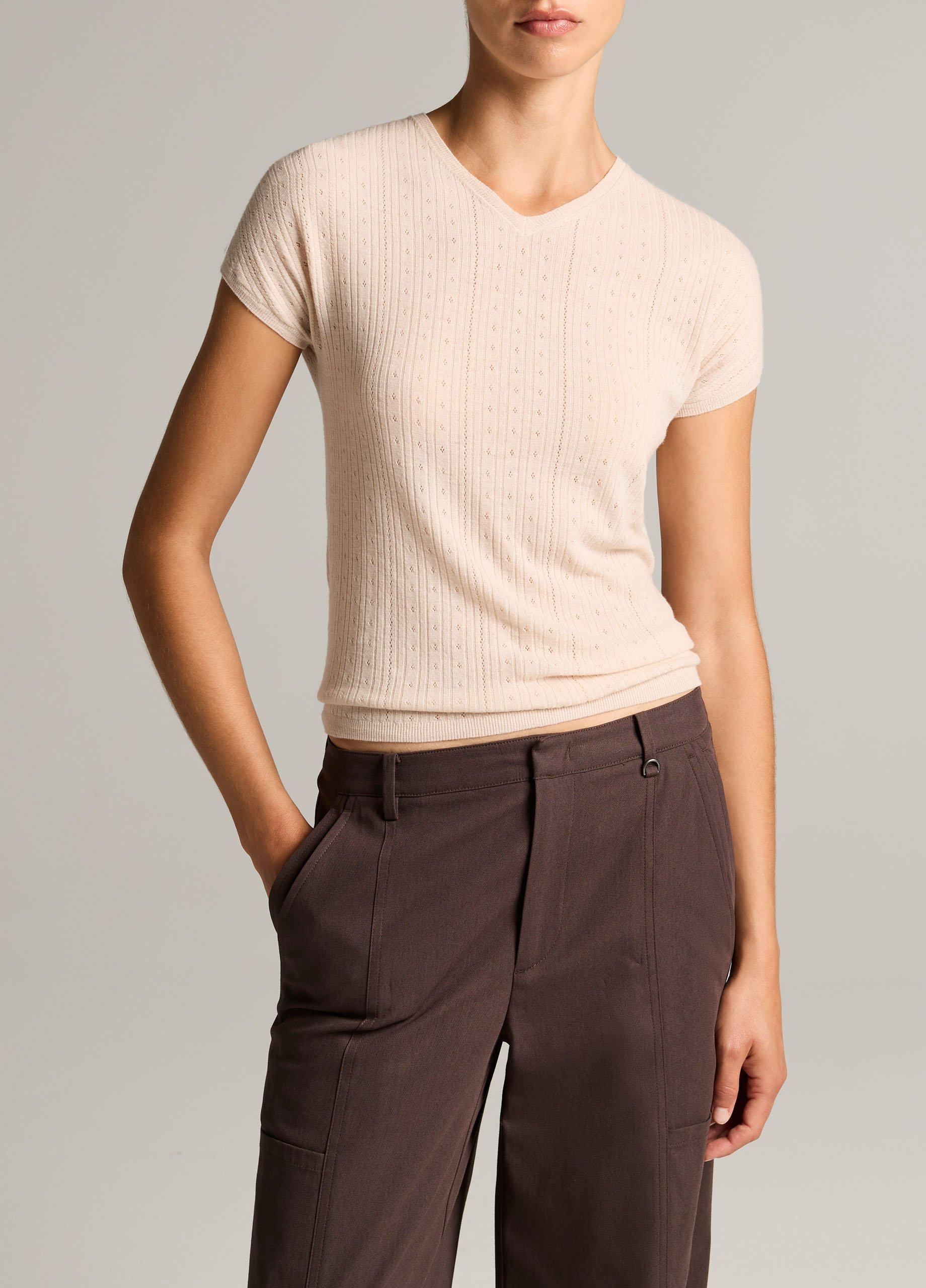 Pointelle Wool Short-Sleeve Sweater image number 0