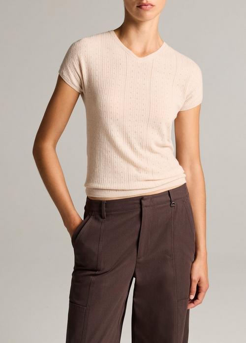 Pointelle Wool Short-Sleeve Sweater