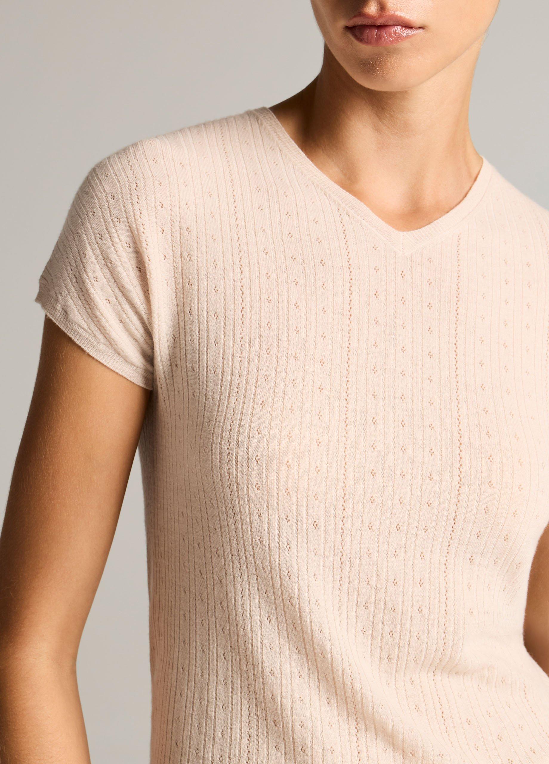 Pointelle Wool Short-Sleeve Sweater image number 1