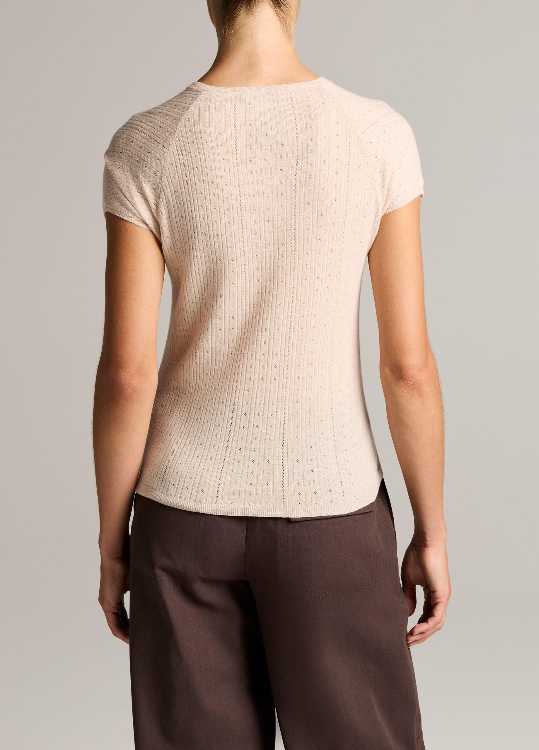Pointelle Wool Short-Sleeve Sweater image number 2