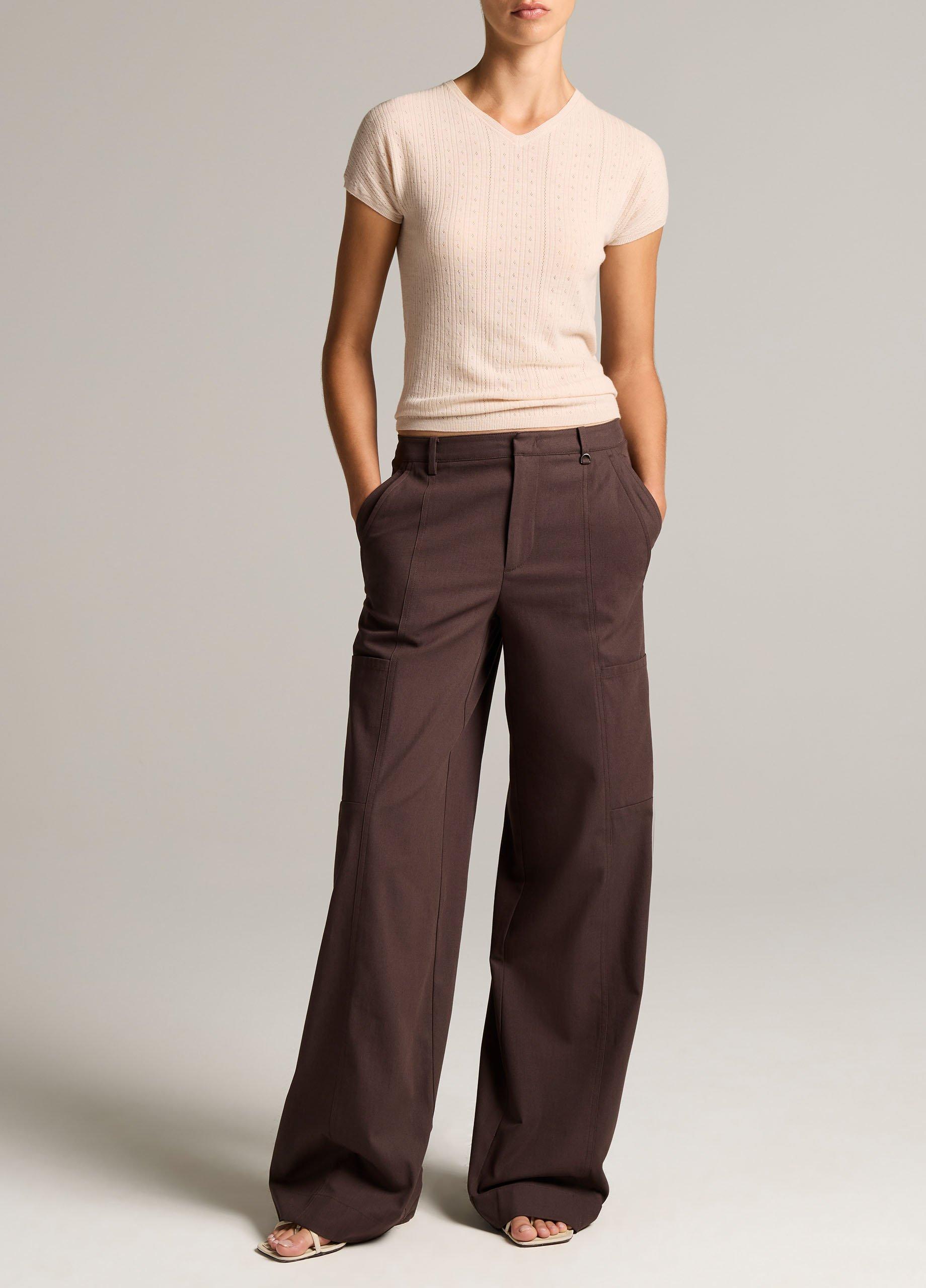 Pointelle Wool Short-Sleeve Sweater image number 3