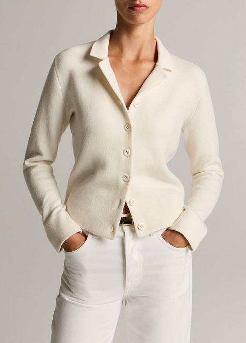 Notch-Collar Double-Face Wool-Blend Cardigan