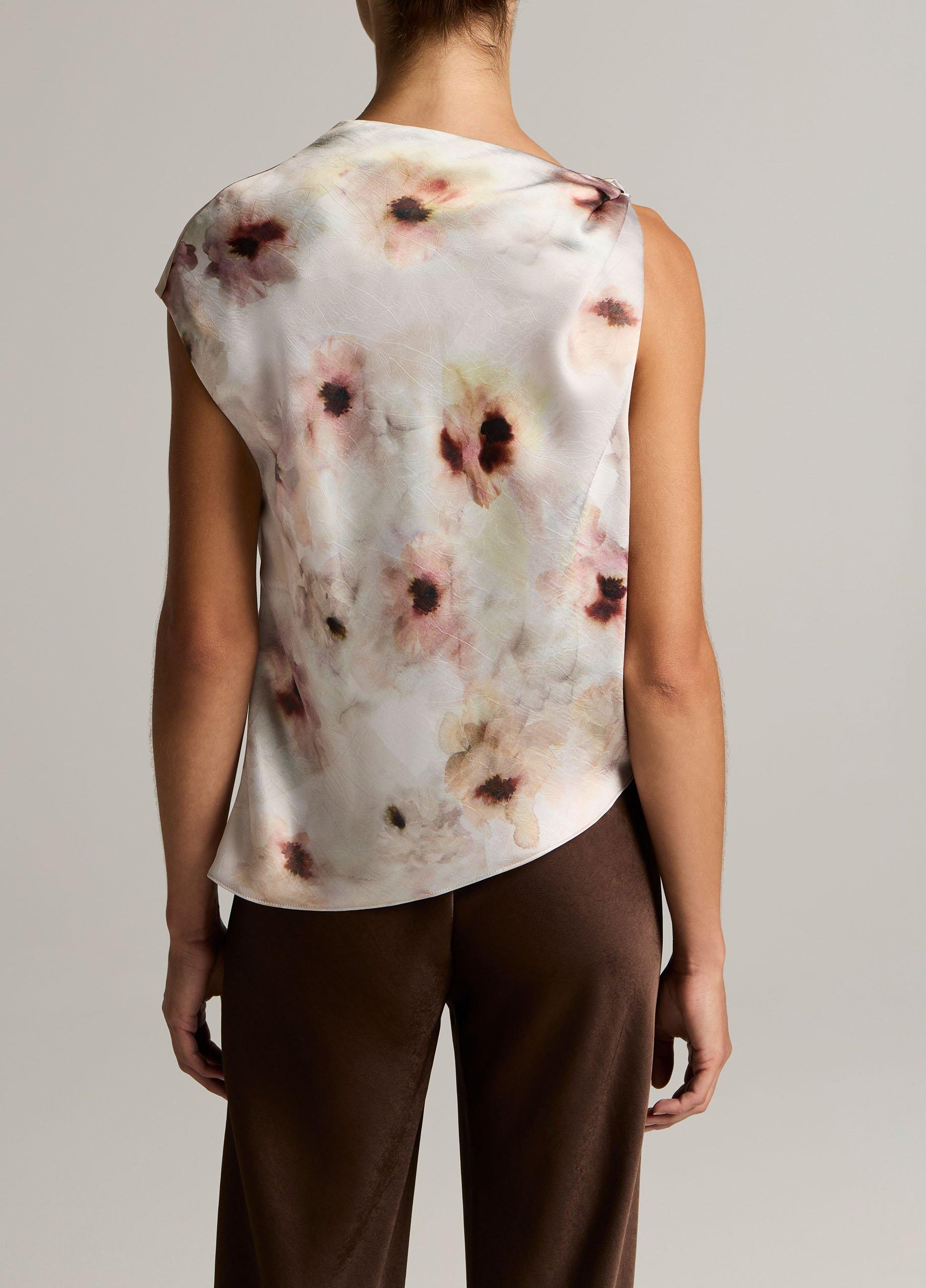 Watercolor Floral Satin Twist-Shoulder Top image number 2
