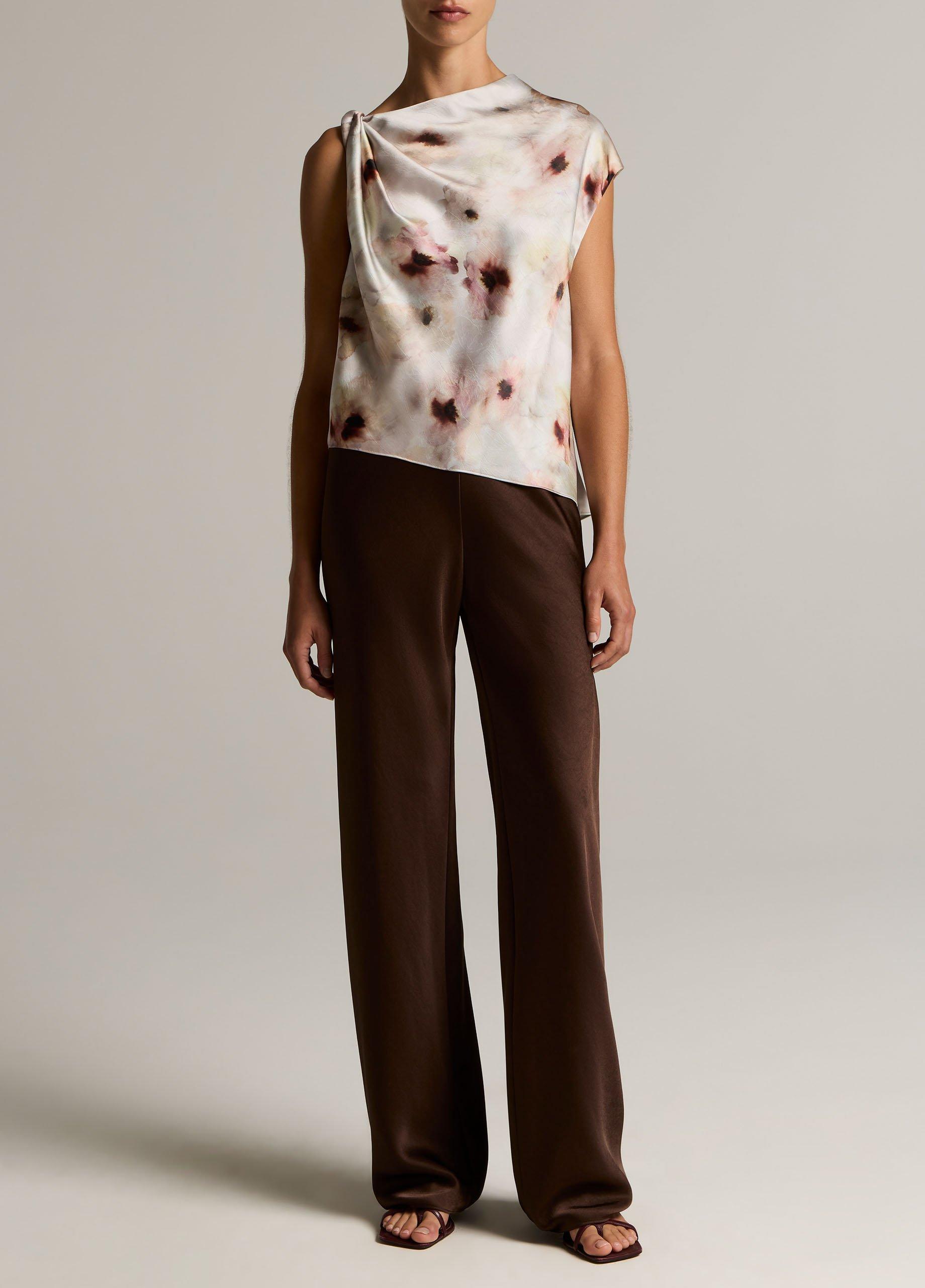Watercolor Floral Satin Twist-Shoulder Top image number 3